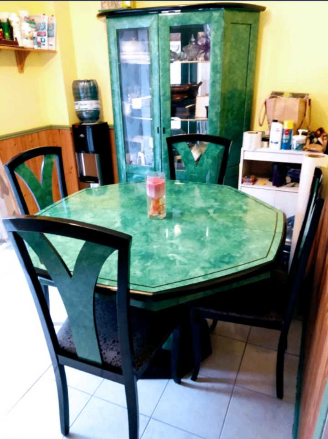 Green Marble Dining Table Set with 4 Chairs