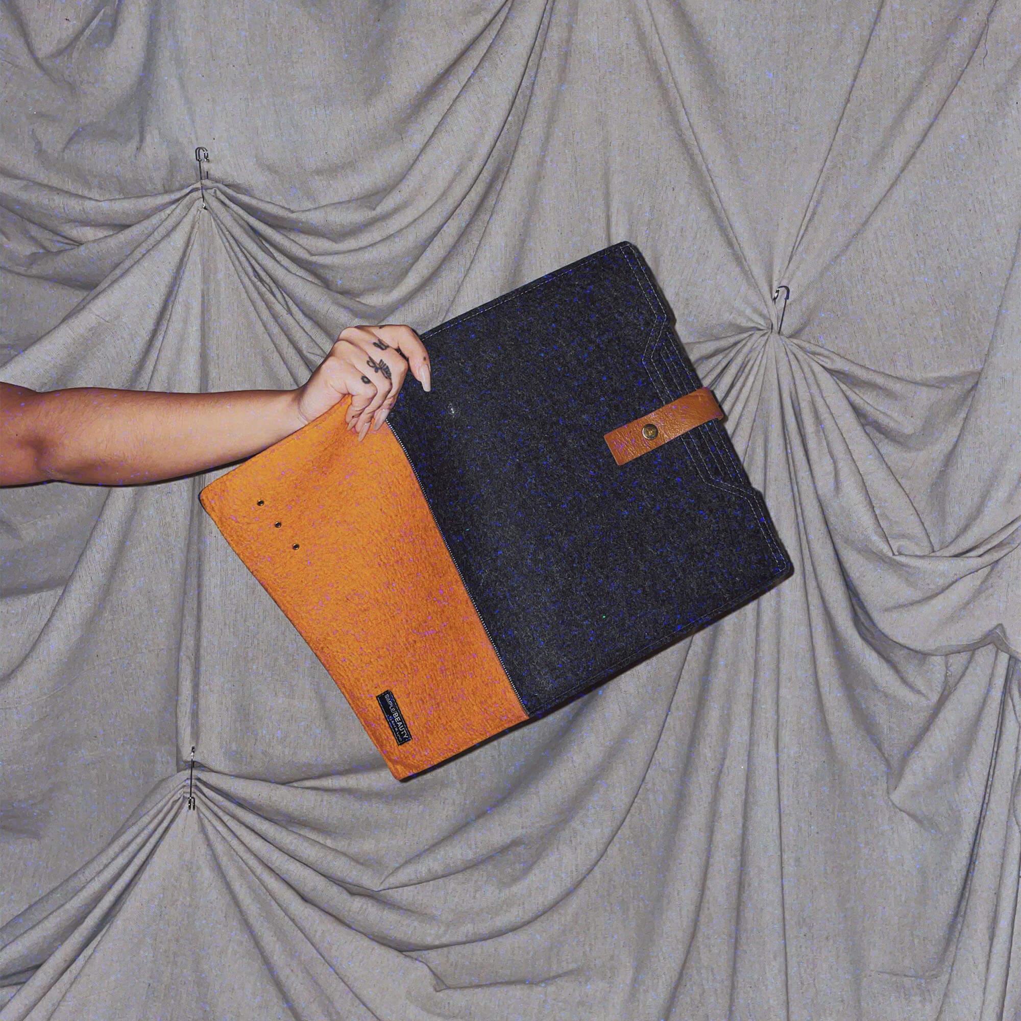 grey orange felt 15" laptop sleeve