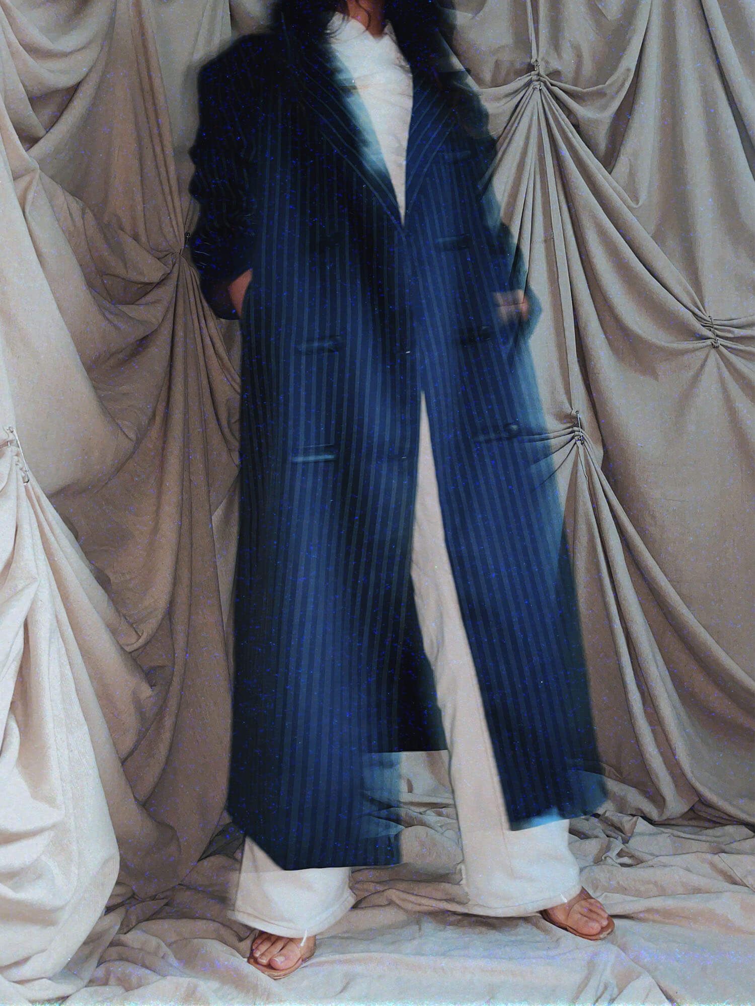 long maxi navy blue pinstripe coat, boxy jacket outerwear - photo 2