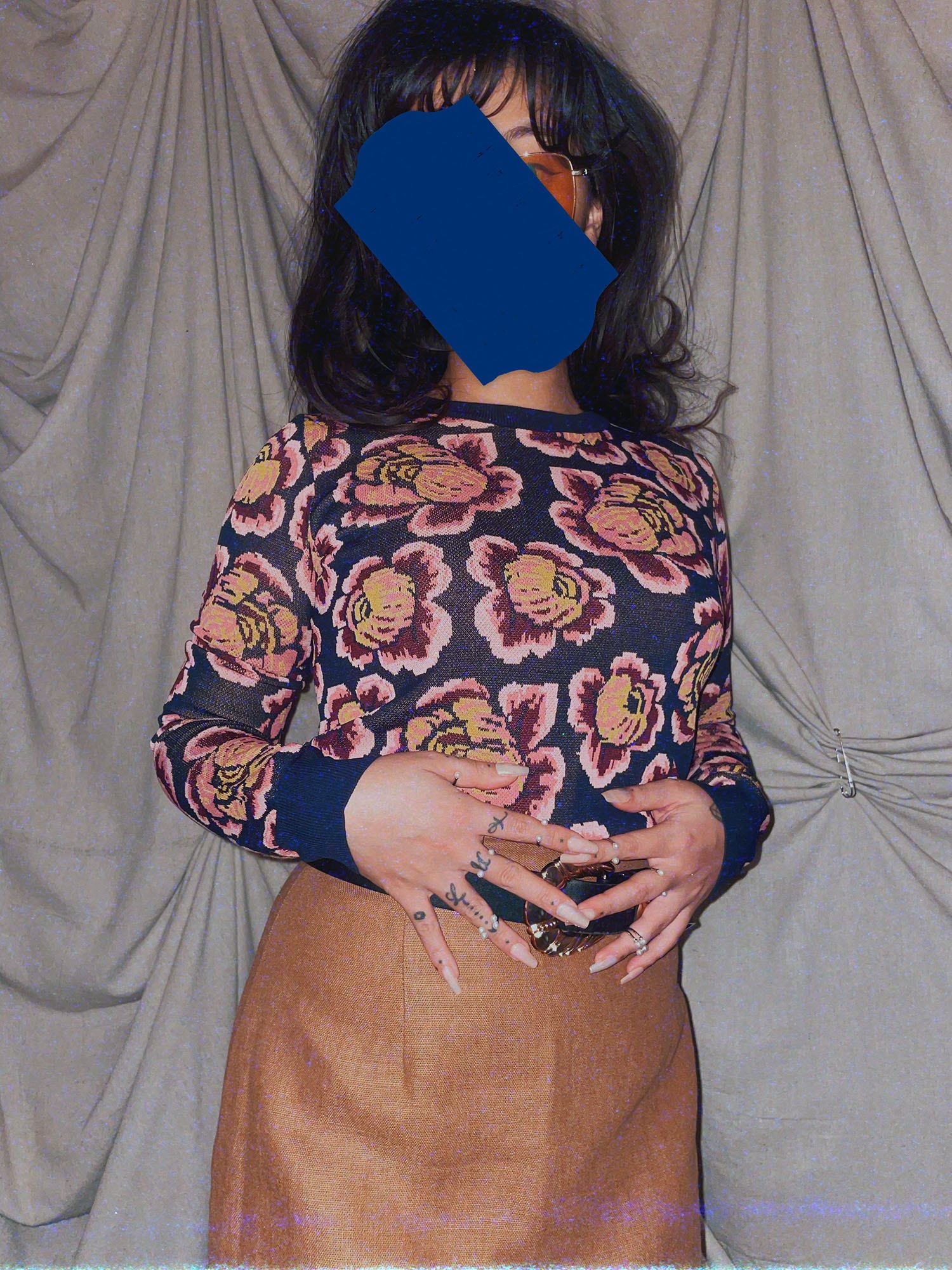 blue pink floral crewneck knit sweater long sleeve shirt - photo 2