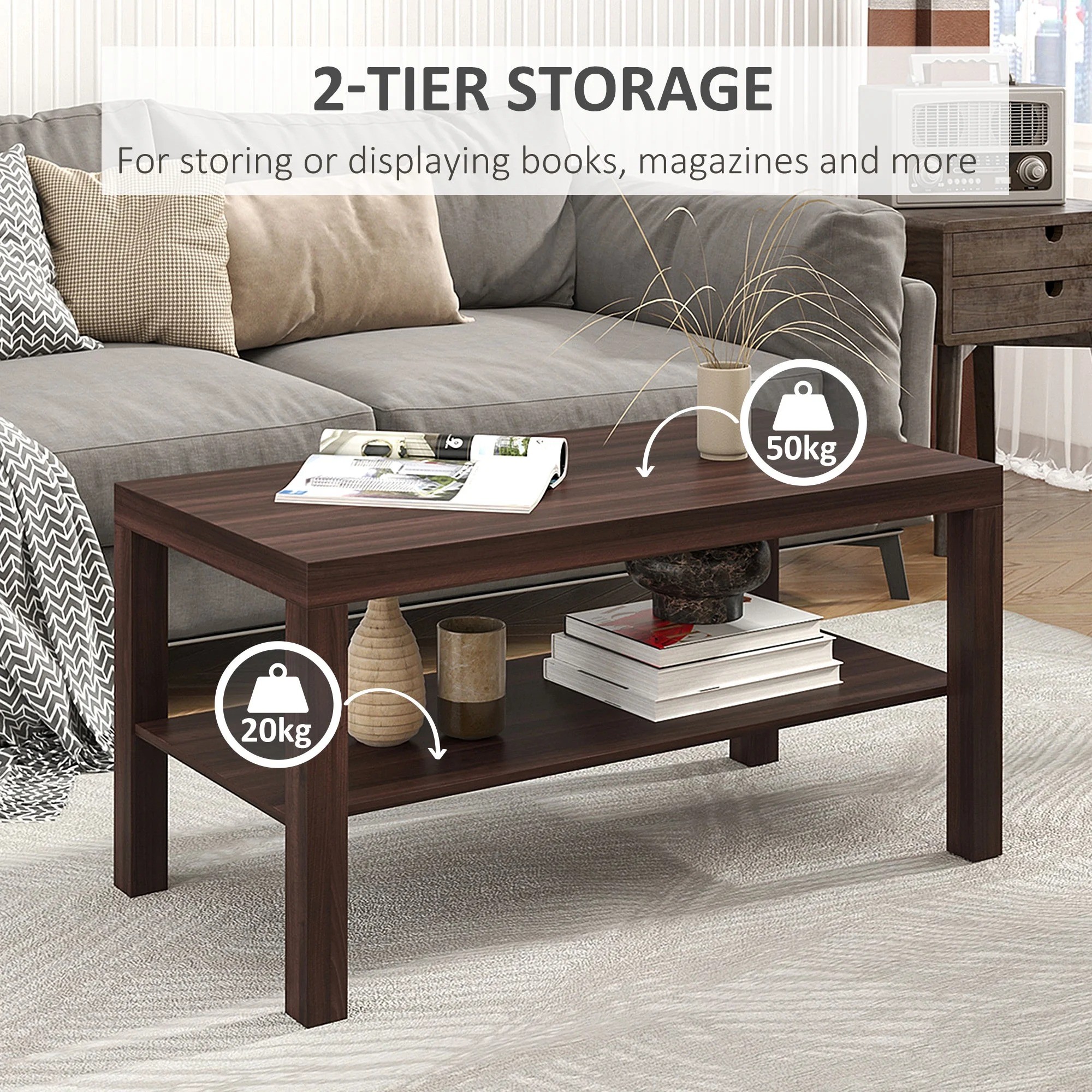 2 Tier Coffee Table with Storage Shelf - photo 4