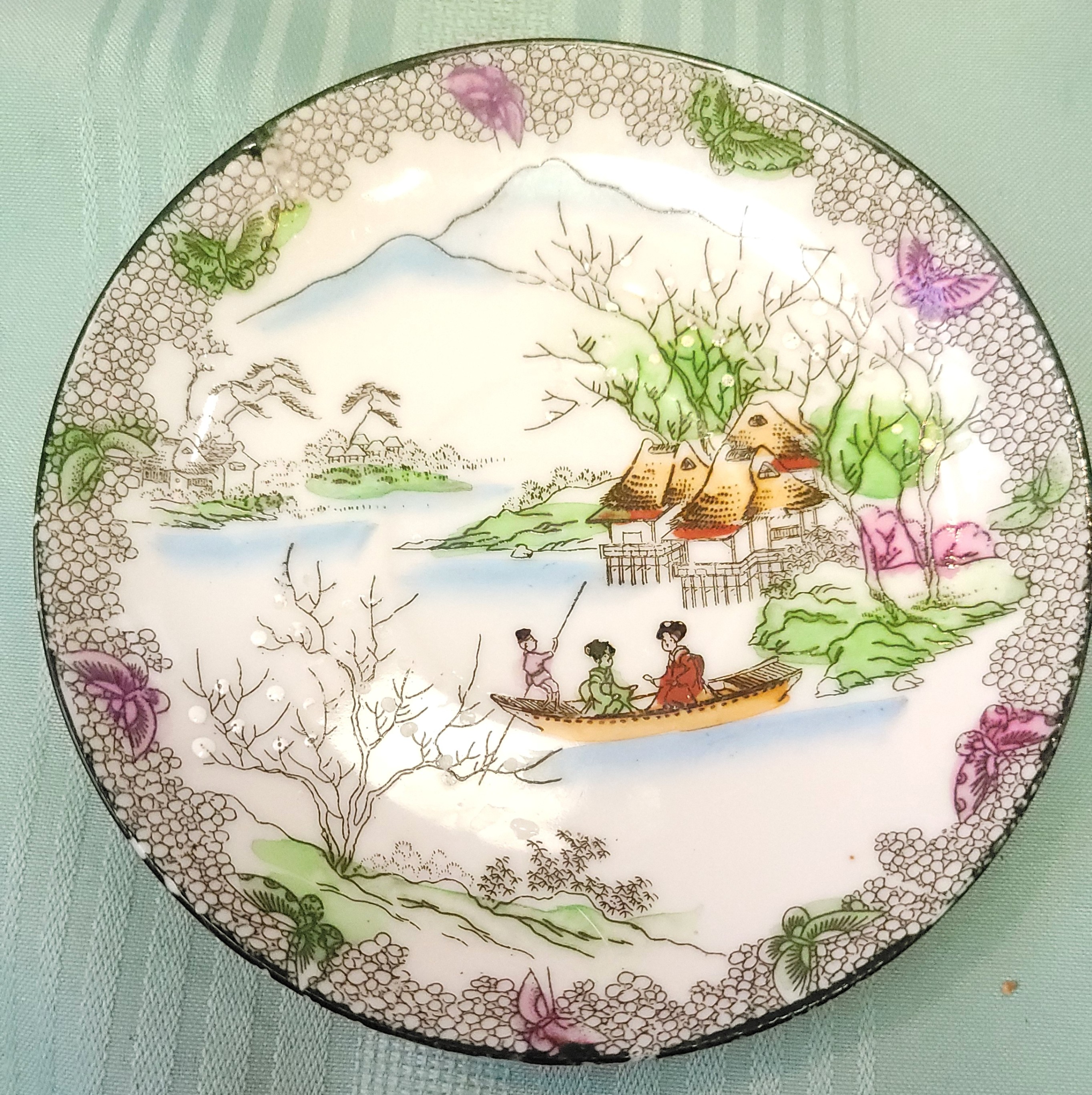 Antique Japanese Hand Painted Tea Cup & Saucer - 1920s Landscape - photo 5