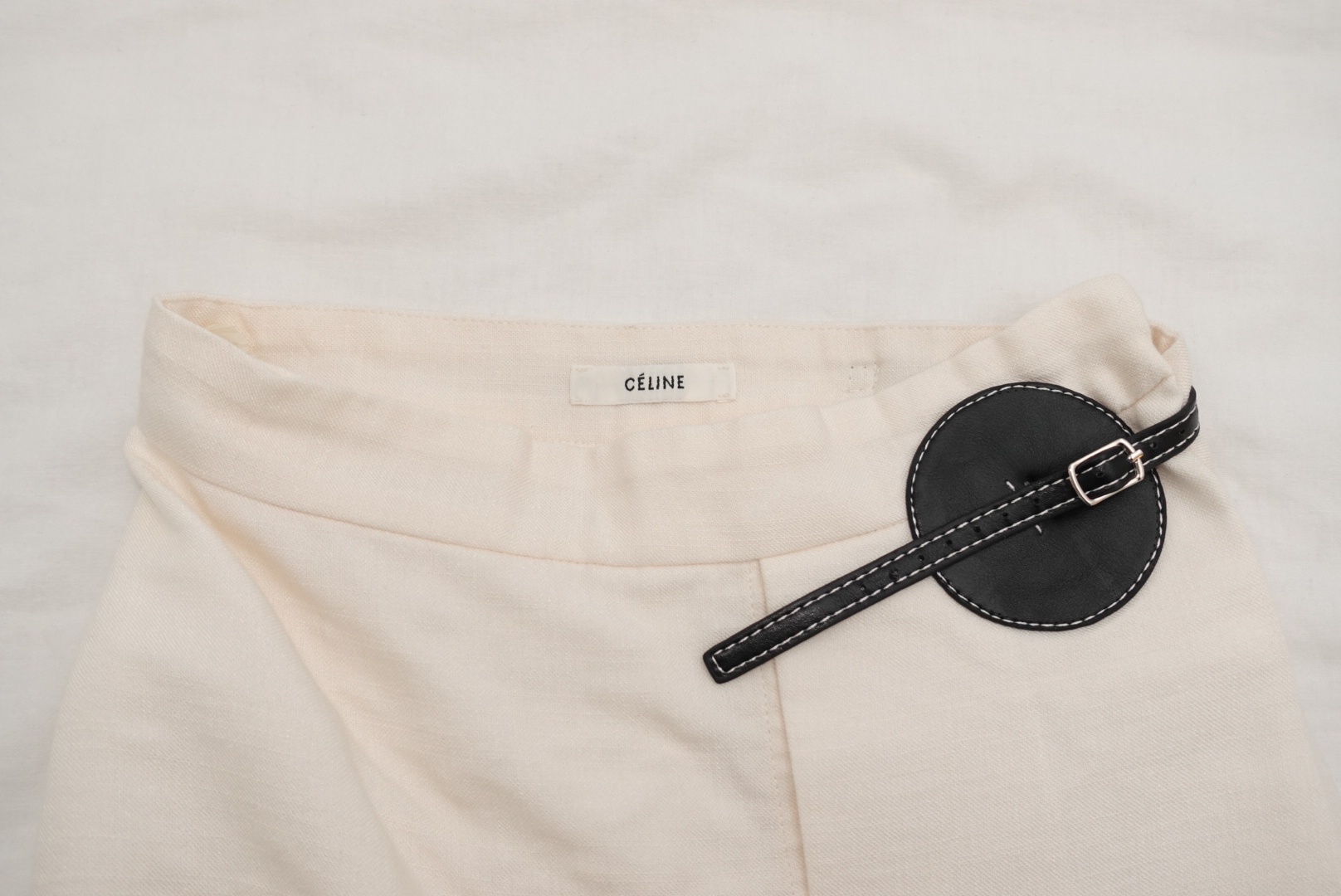 Celine by Phoebe Philo Cream A-Line Skirt w/ Leather Belt Detail - photo 3