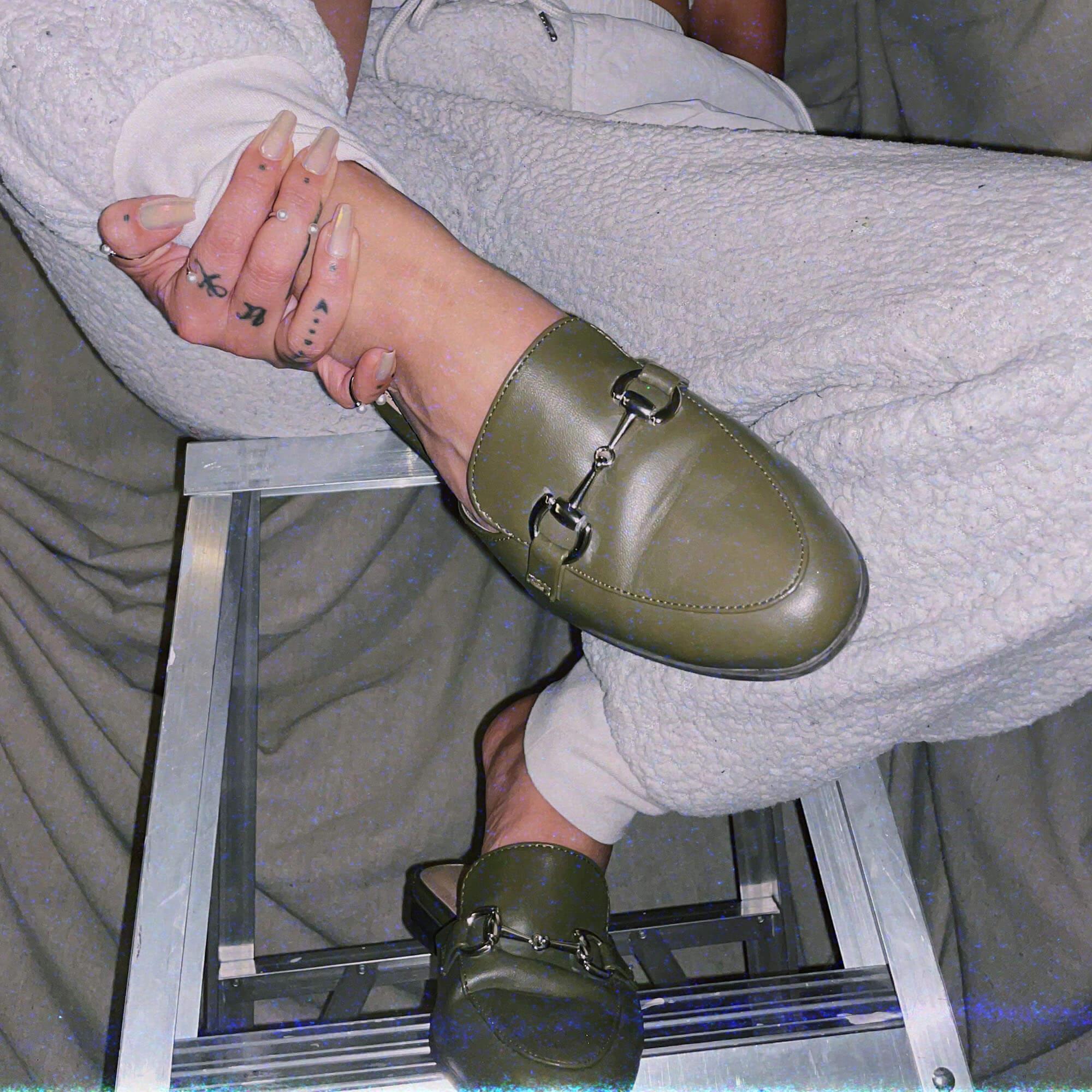green penny loafer gucci style slippers flats shoes slip on