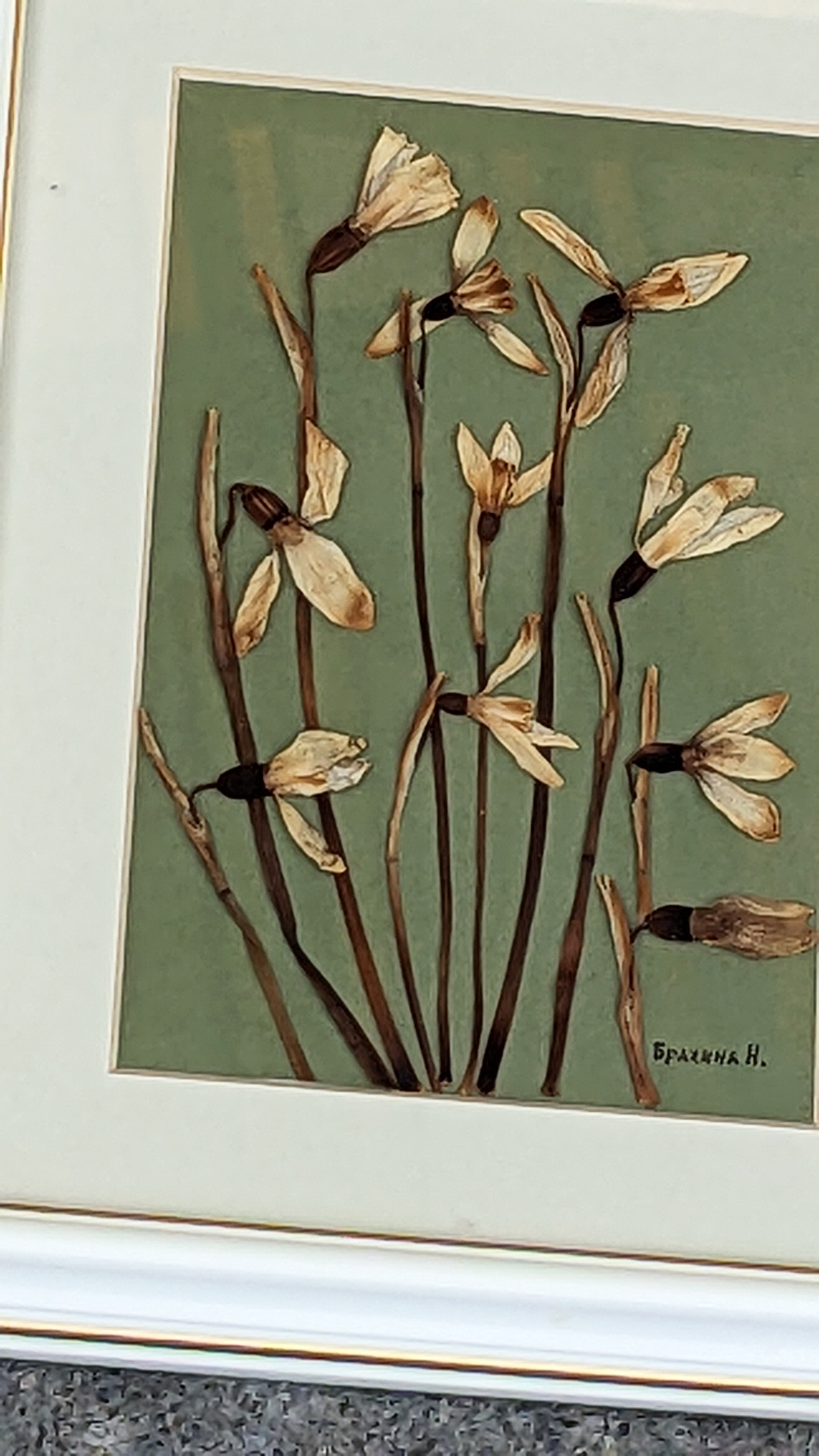3 Vintage Pictures made of natural material, flowers and leaves. - photo 2