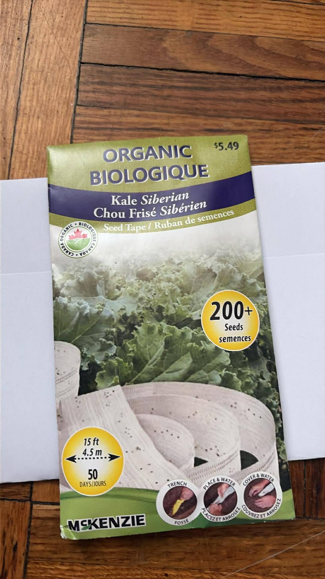 4 Packs of McKenzie Organic Kale Siberian Seed Tape - New