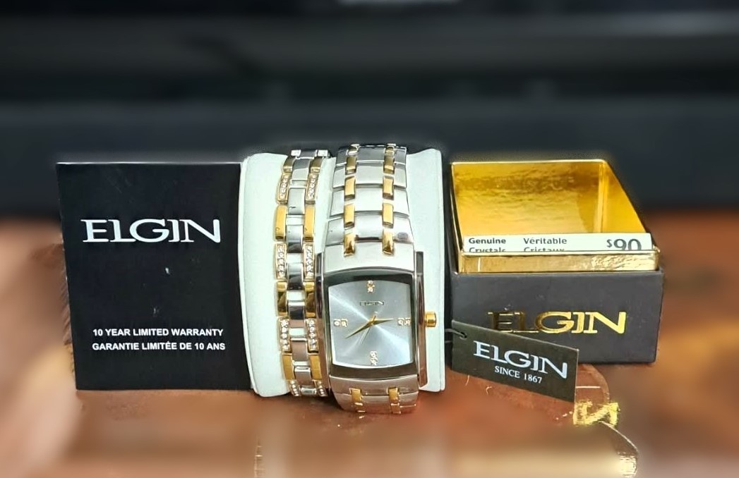 BRAND NEW Men's Elgin Watch & Bracelet Set - Genuine Crystals🏆