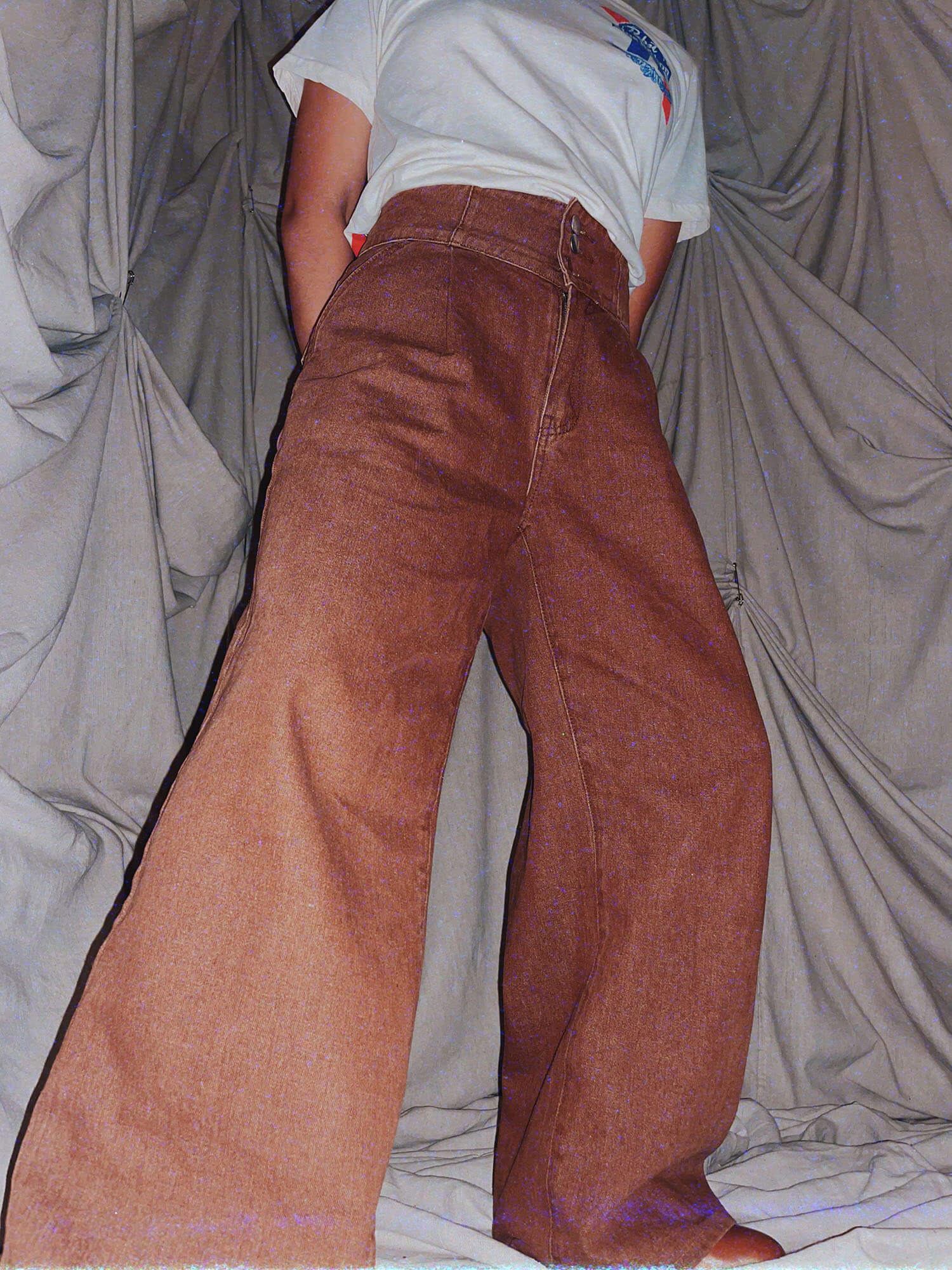 retro brown wide leg jeans denim pants - photo 4