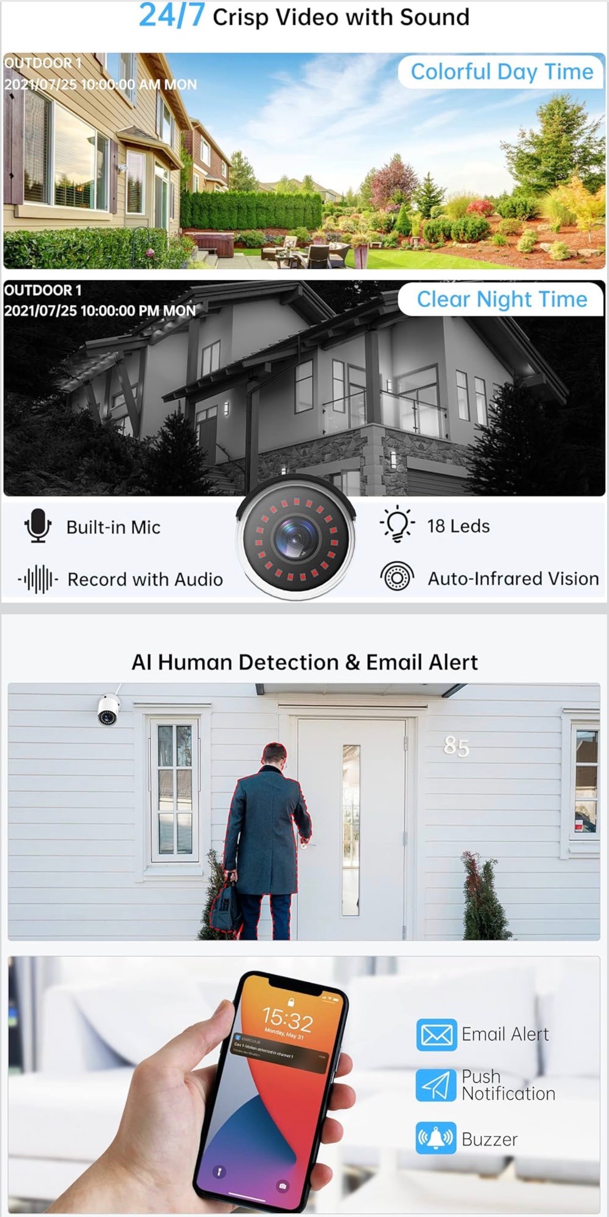 Home Security Camera System 3TB+8PCS+NVR CCTV Wired IP Watrproof - photo 3