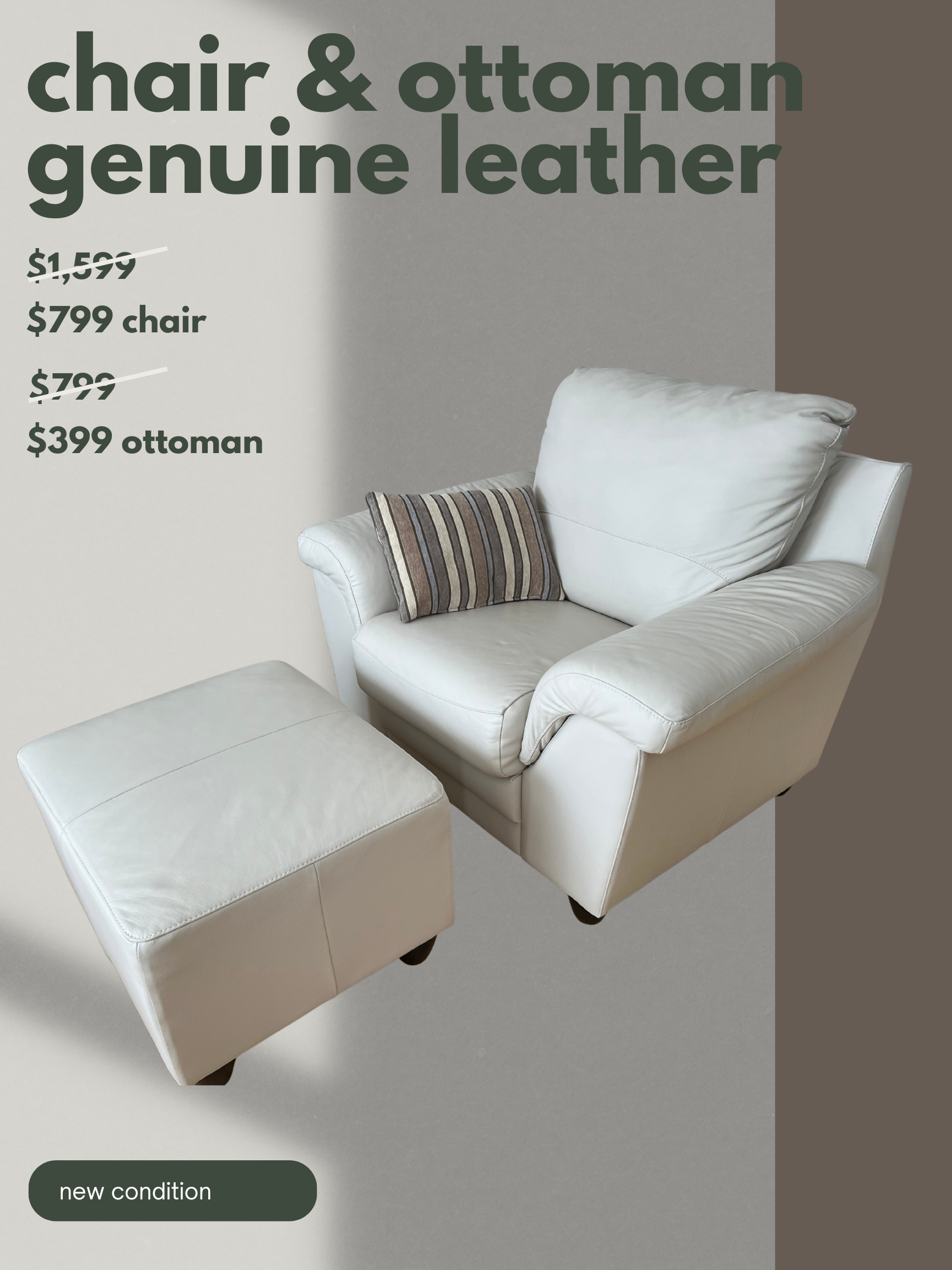 Genuine Leather Chair & Ottoman
