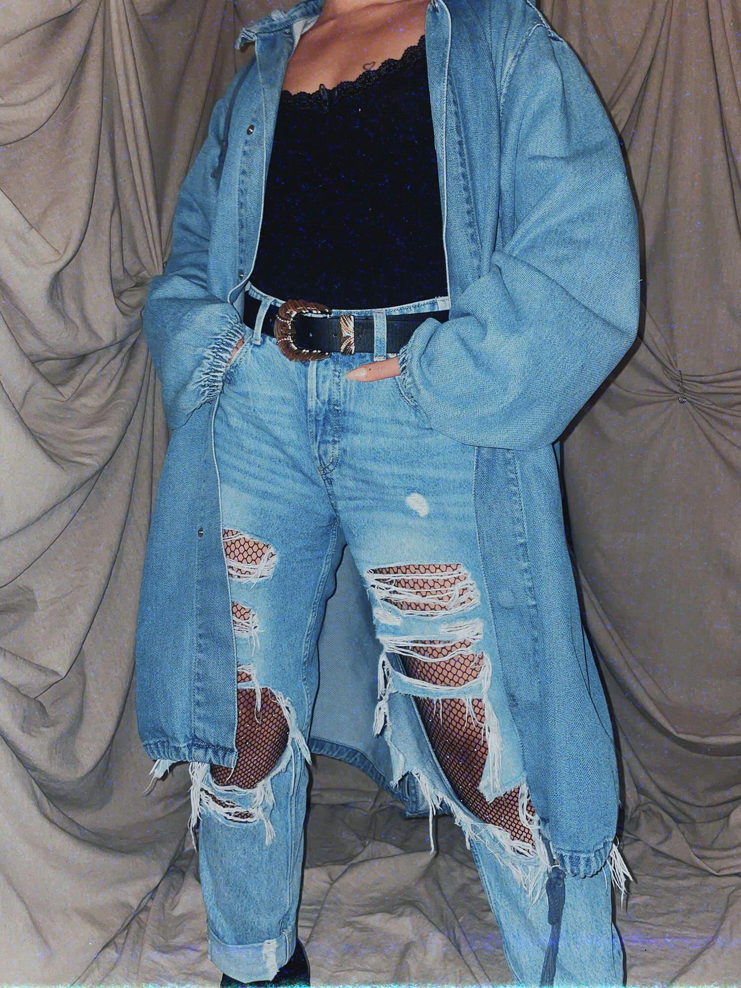 blue midi denim long coat jacket outerwear parka - photo 3
