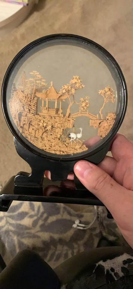 Vintage Chinese Cork Carving Shadow Box - photo 2