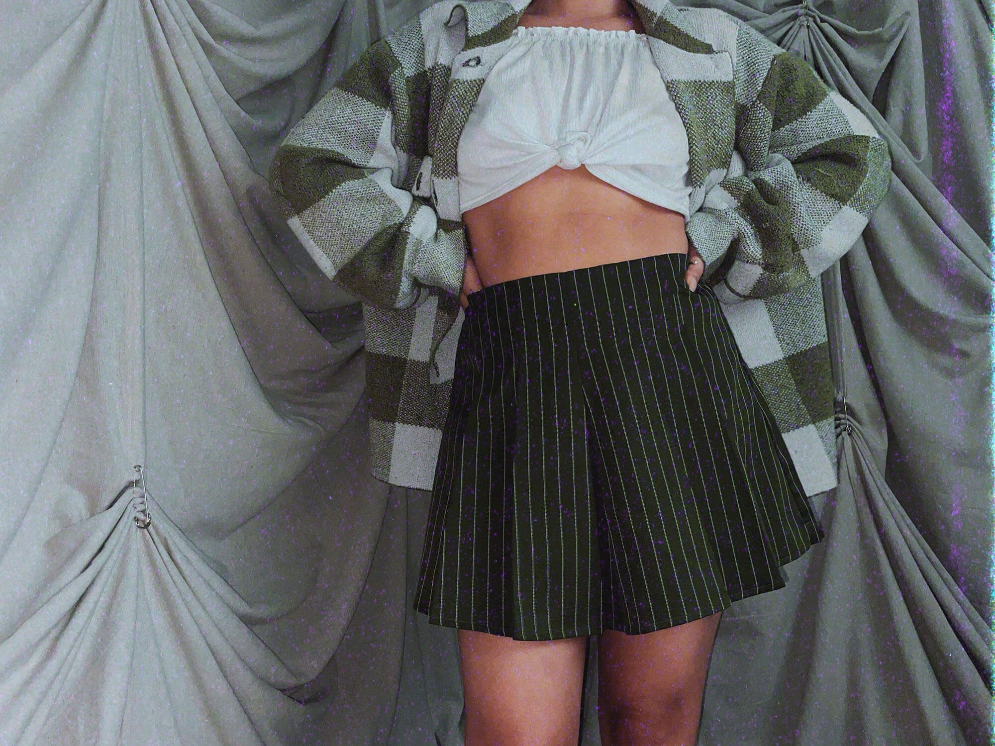 olive green pinstripe skort - mini skirt shorts - photo 2