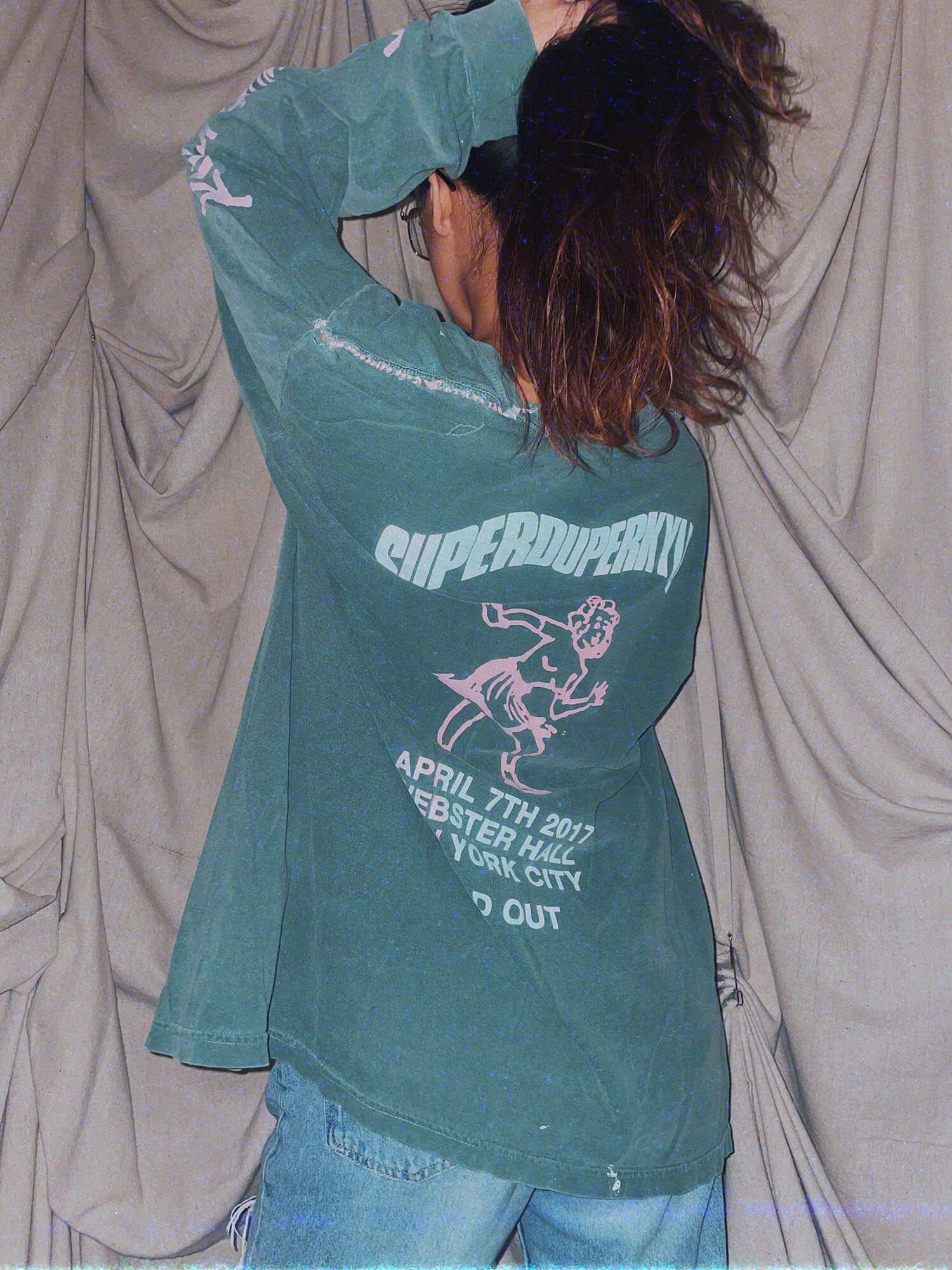 Green destroyed kid super screen print long sleeve shirt - photo 2
