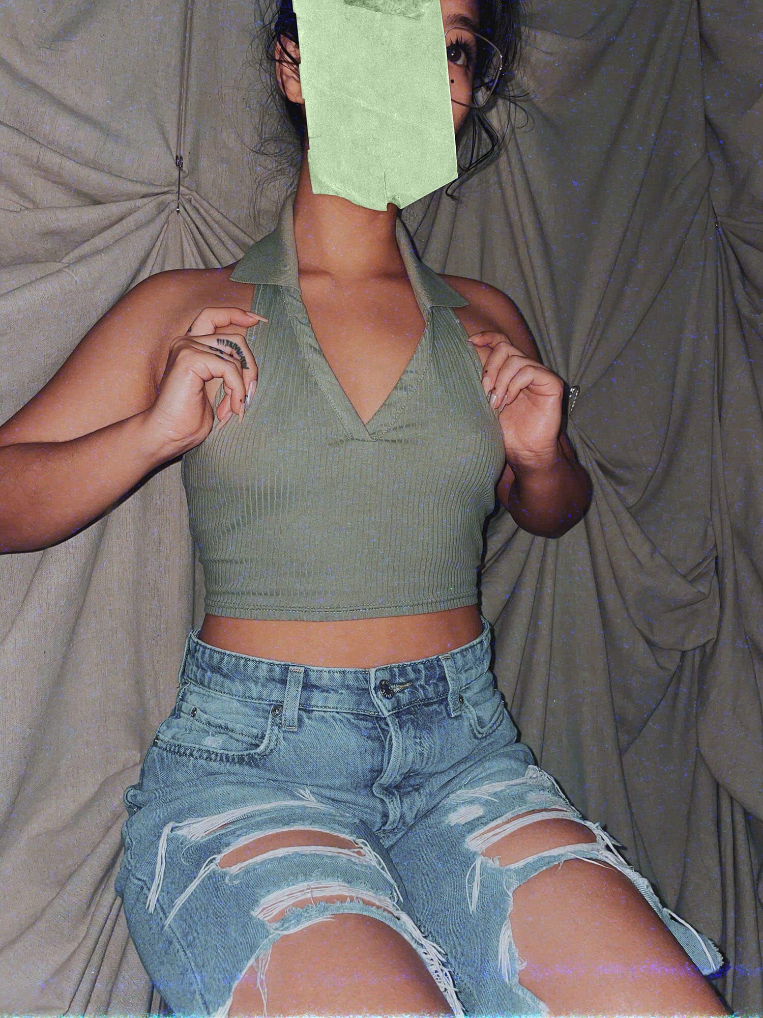 pistachio green polo halter crop top womens summer tank shirt - photo 4