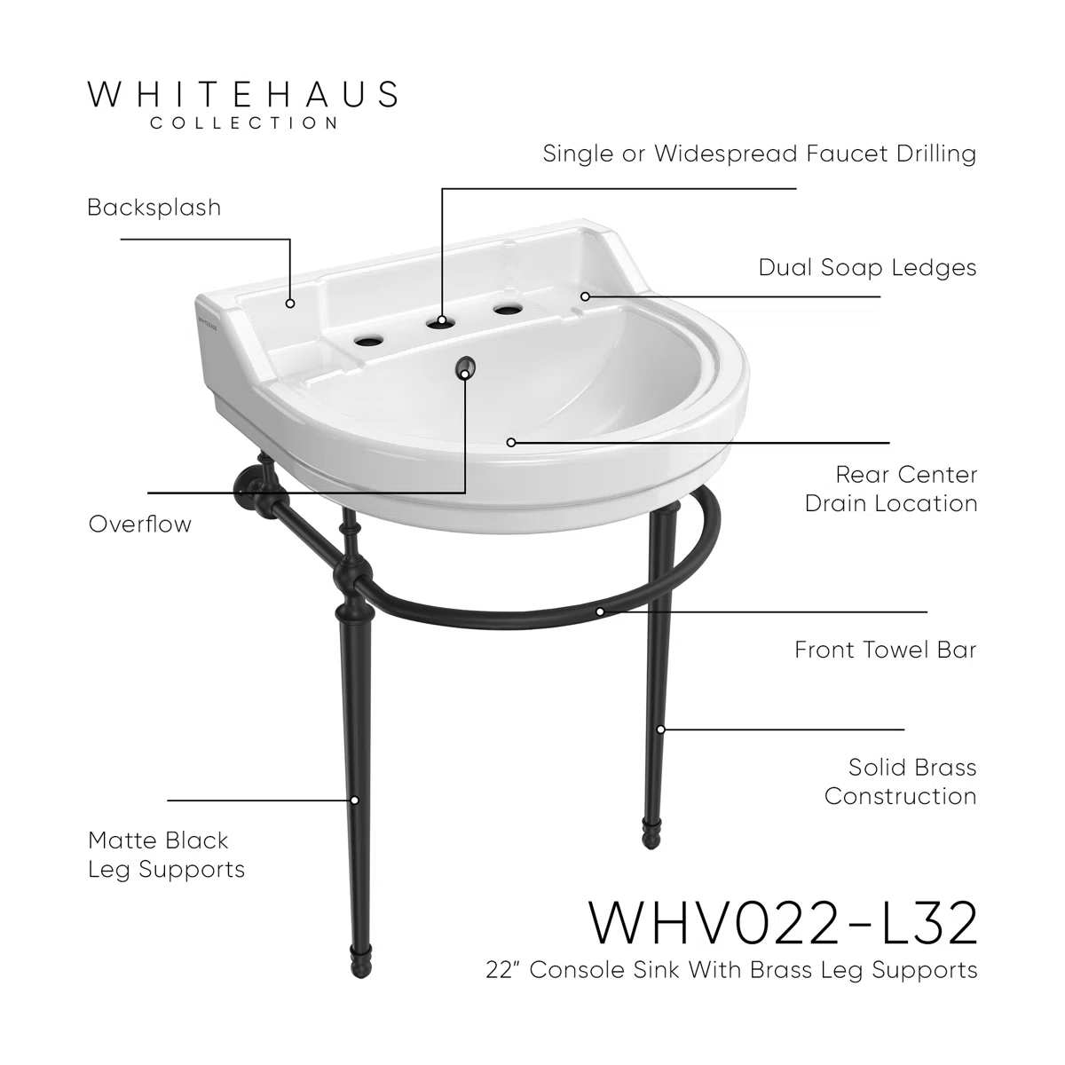 Whitehaus 22" Console with Semi-Circular Bowl - photo 4