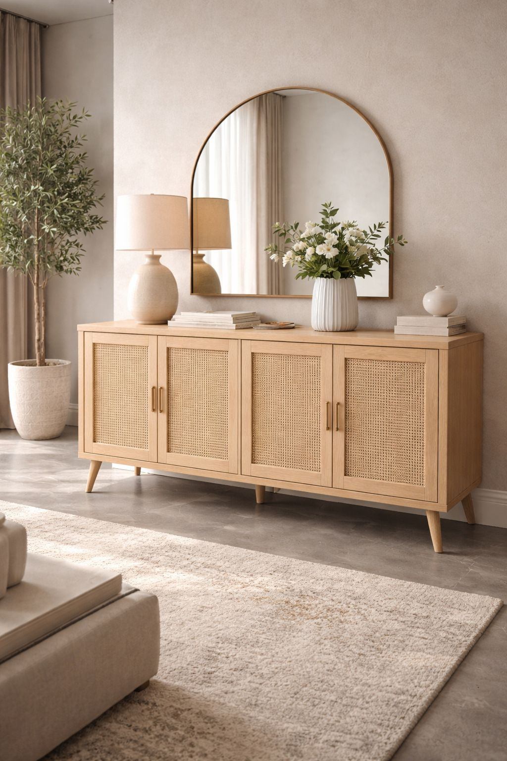 Brand New Rattan Oak Cabinet Still In Box