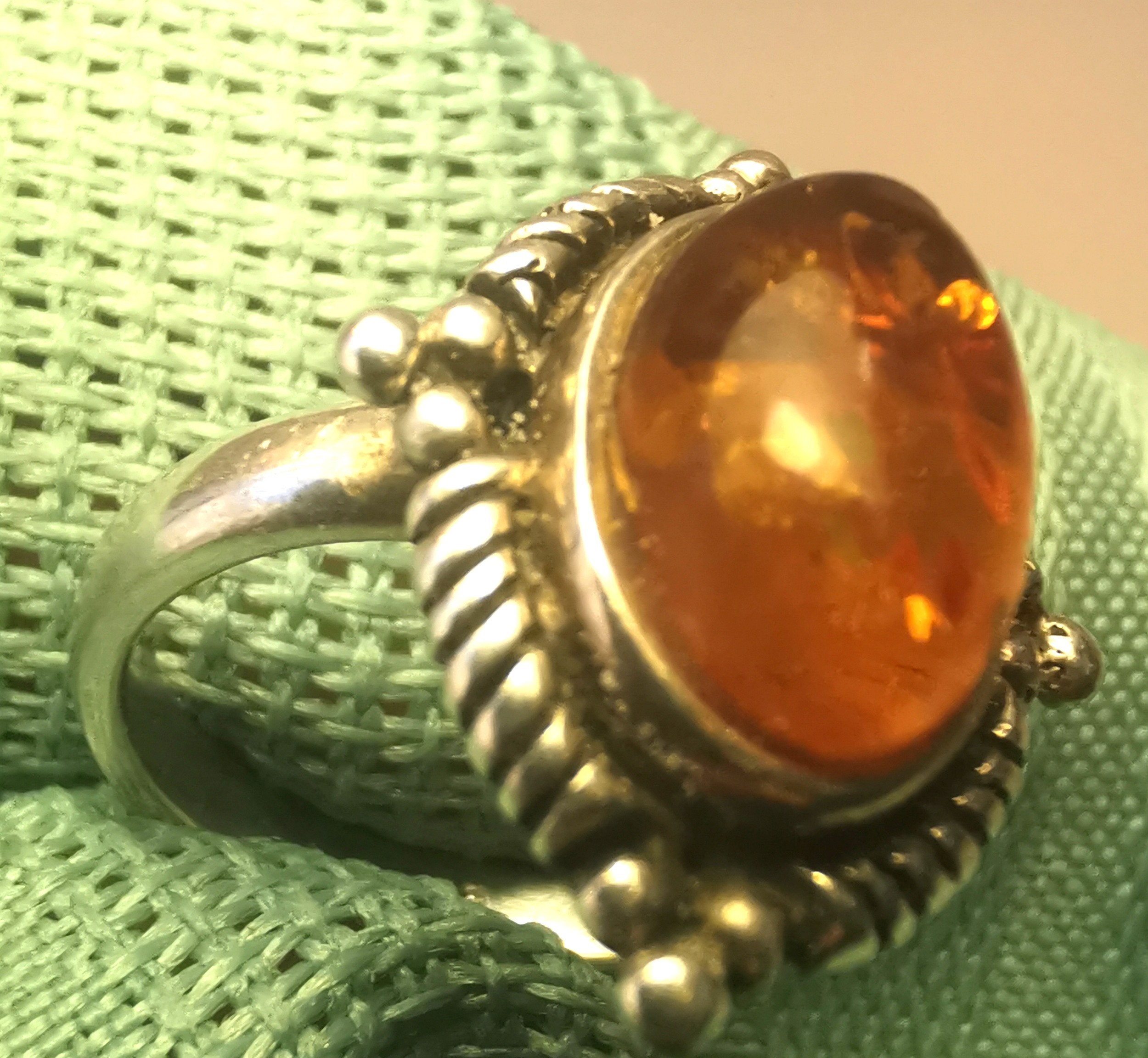 925 Sterling Silver Baltic Honey Amber Ring Size 6.5 Sun Spangle - photo 4