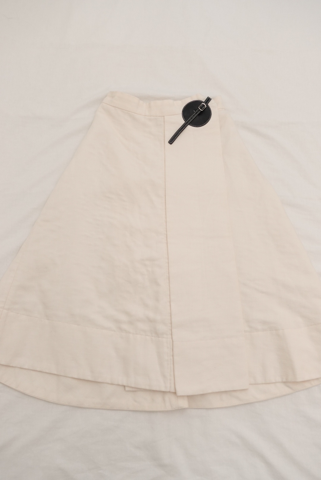 Celine by Phoebe Philo Cream A-Line Skirt w/ Leather Belt Detail