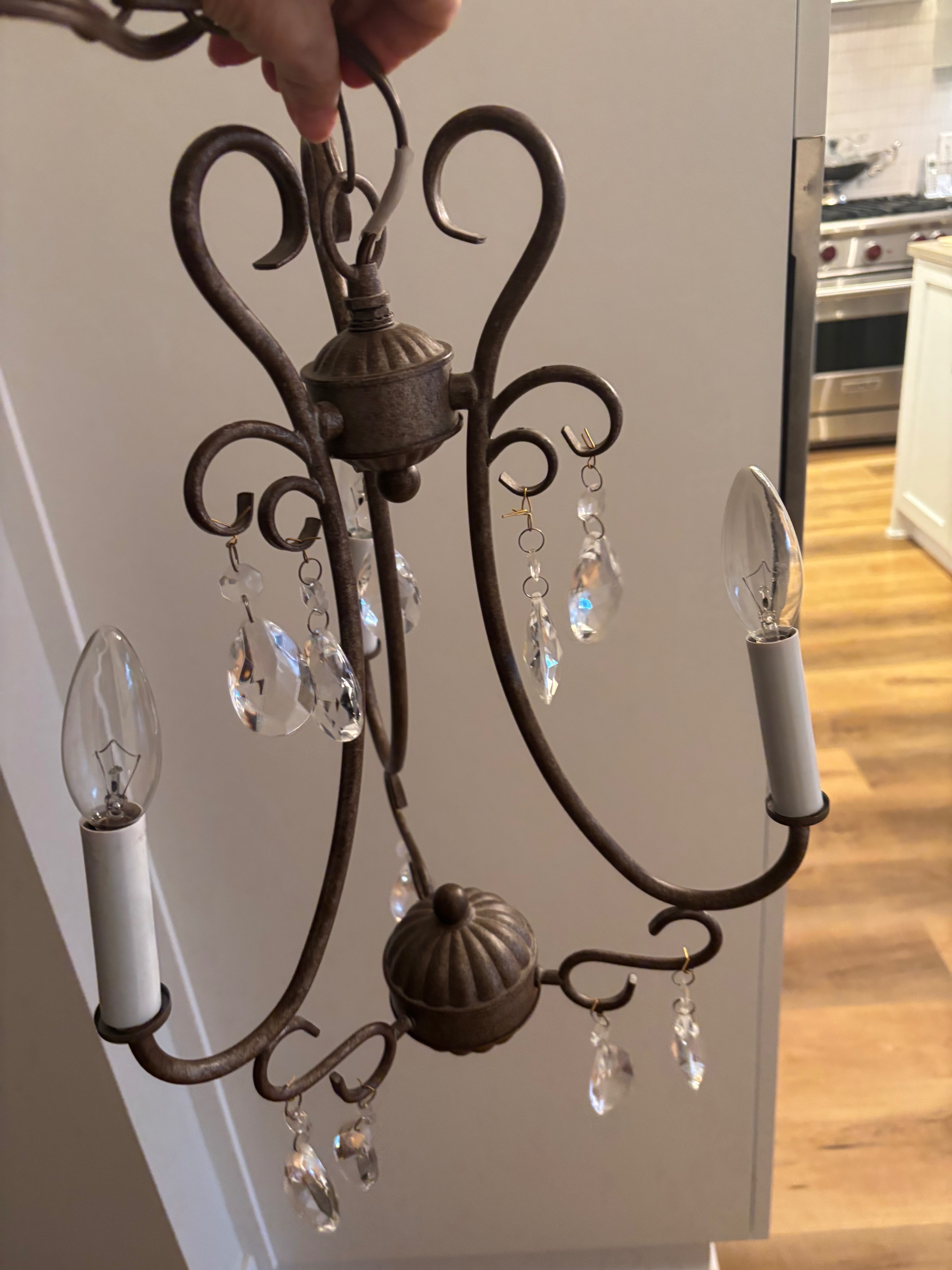 Plug in 3 light crystal chandelier