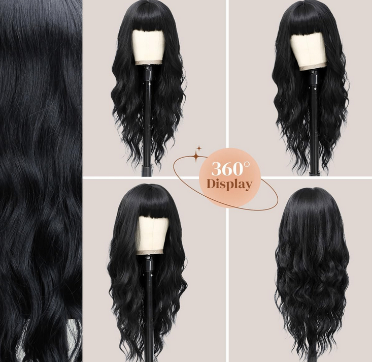 Natural Black Wavy Wig with Bangs 26-Inch (New, Unworn) - photo 3