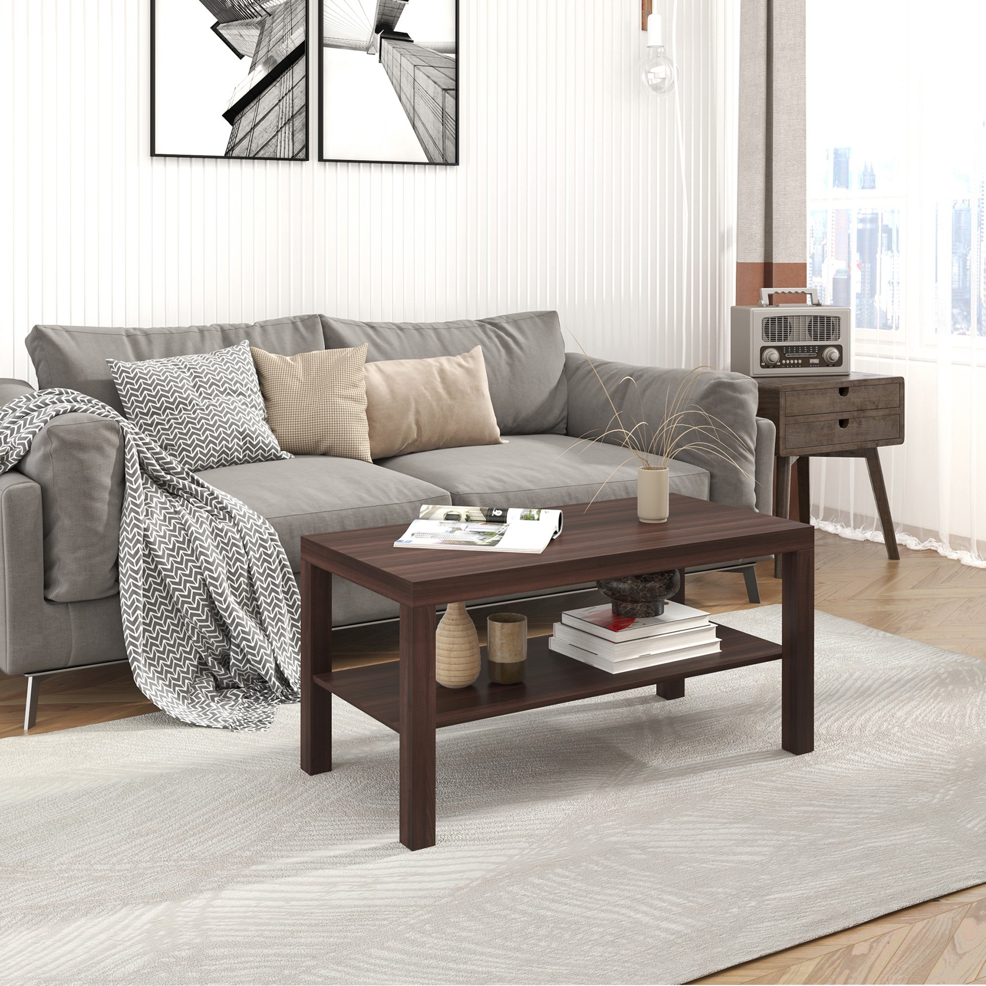 2 Tier Coffee Table with Storage Shelf