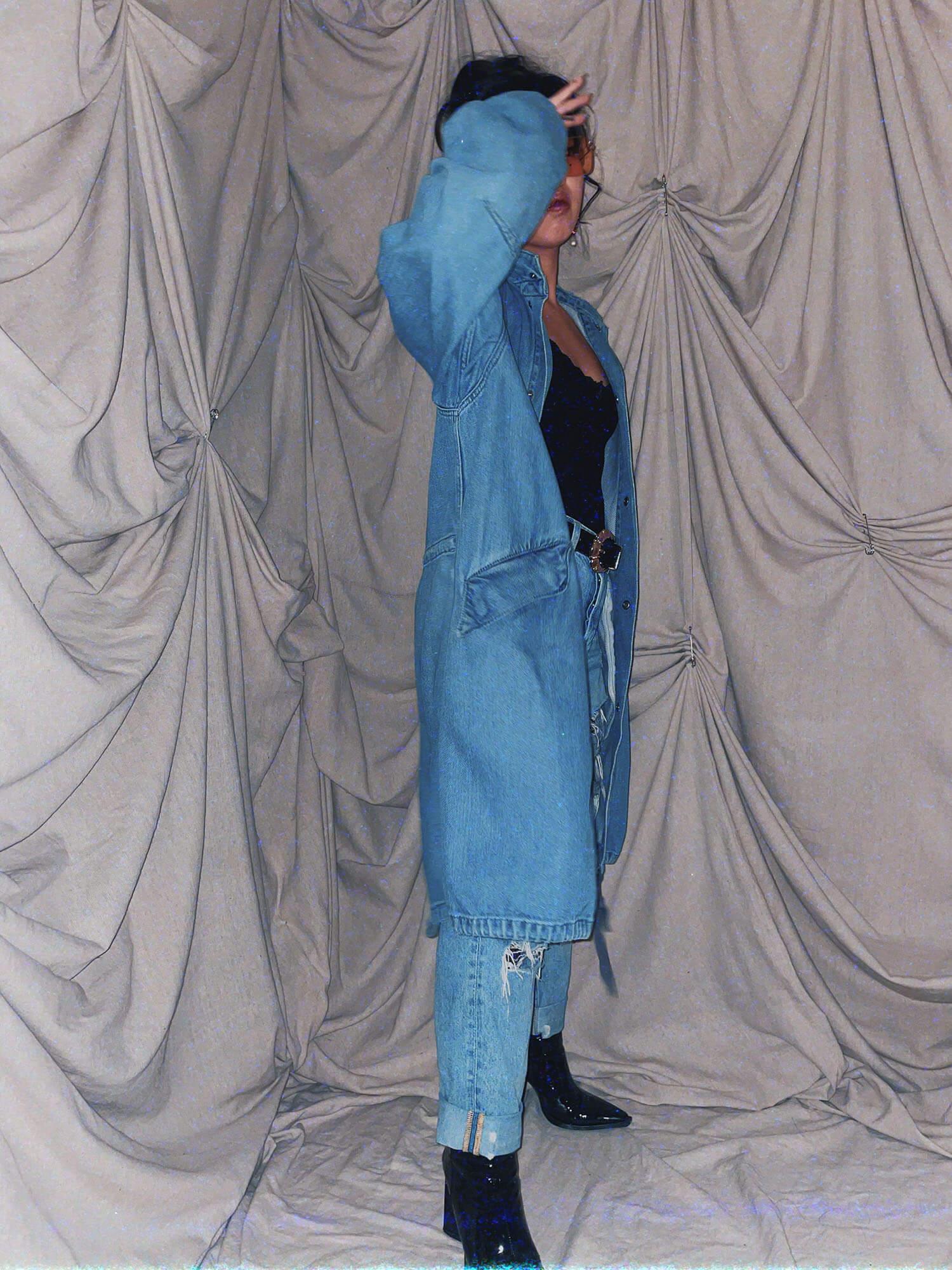 blue midi denim long coat jacket outerwear parka - photo 4