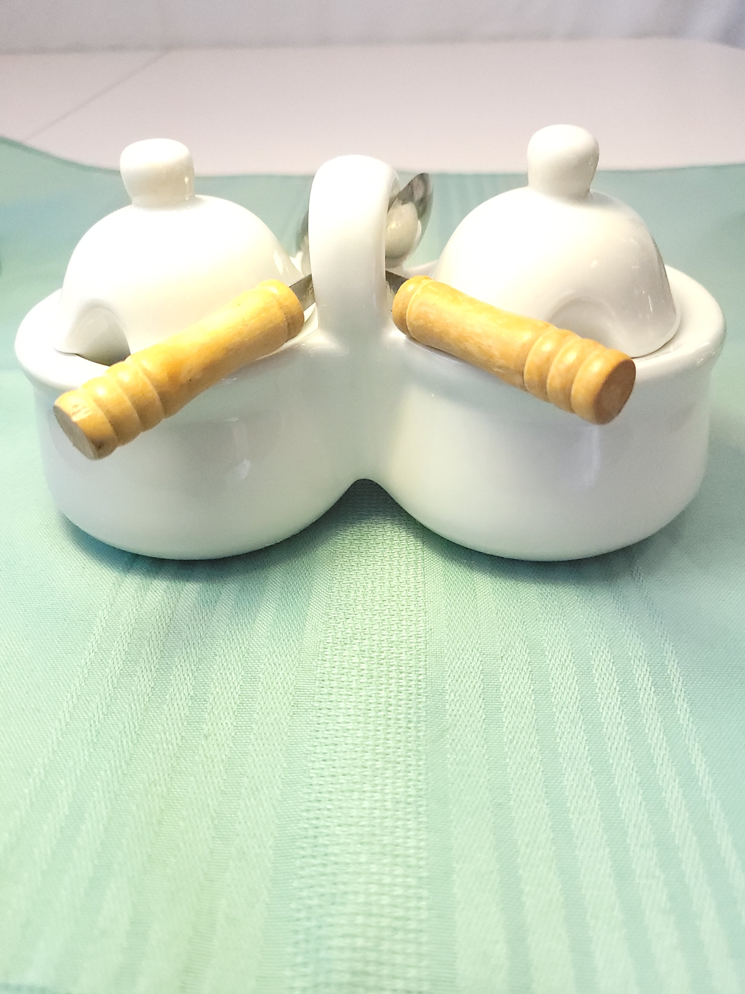 Vtg 1998 Houston Harvest White Ceramic Double Condiment