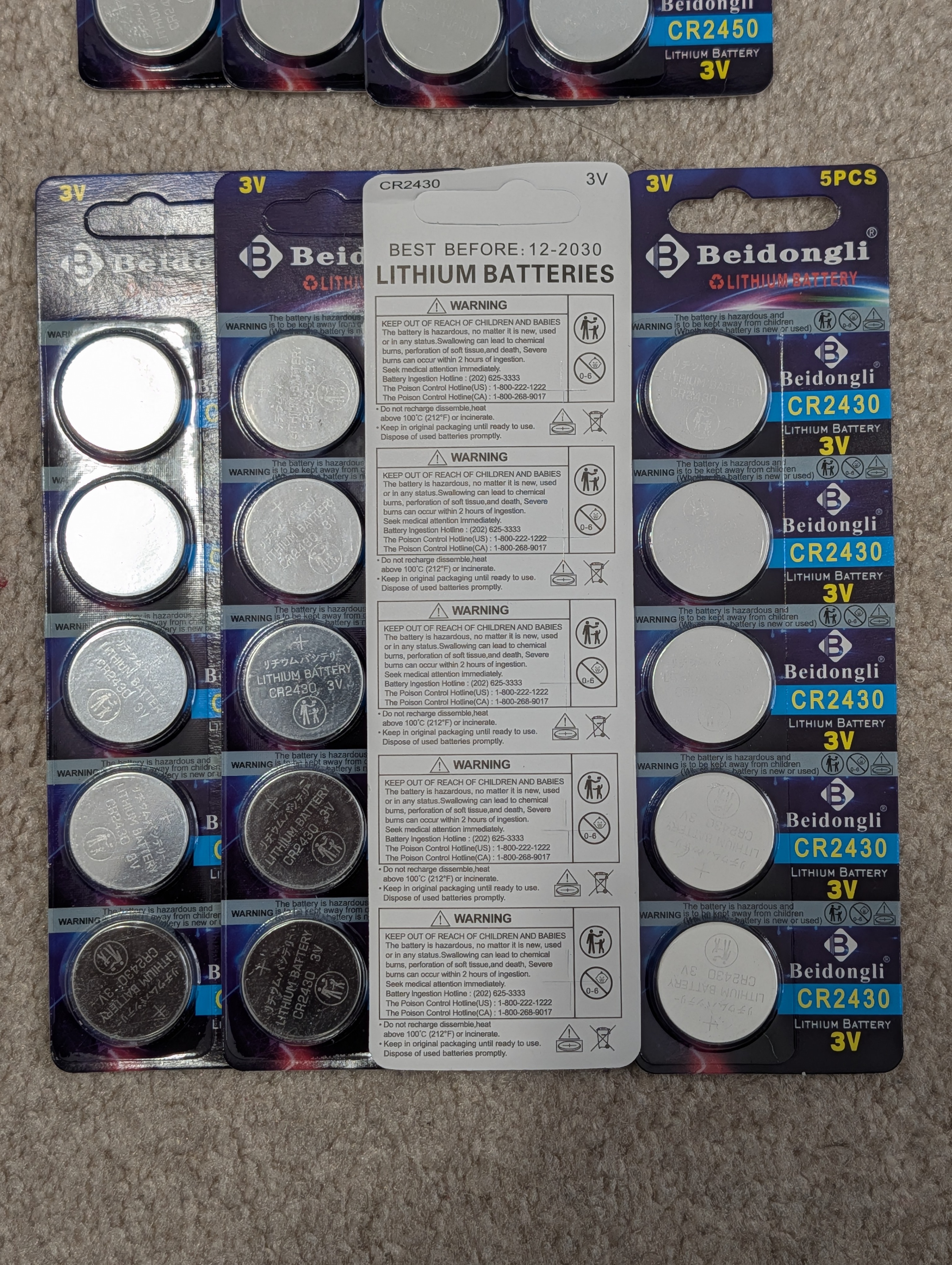 CR2450 CR2430 CR1225 Lithium 3V Coin Battery Bundle - photo 2
