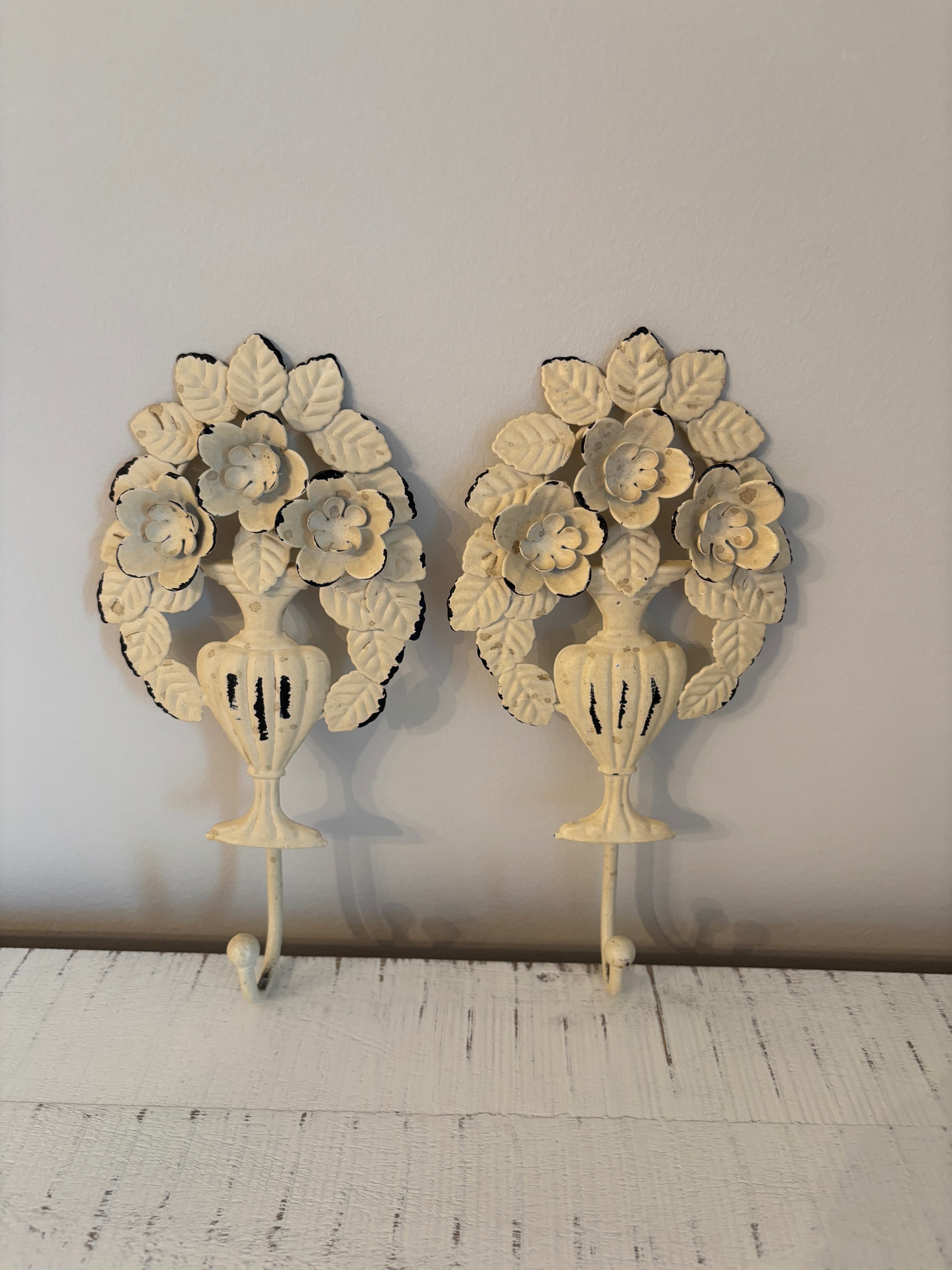 Set of 2 - antique distressed white,towel, robe,clothing hangers