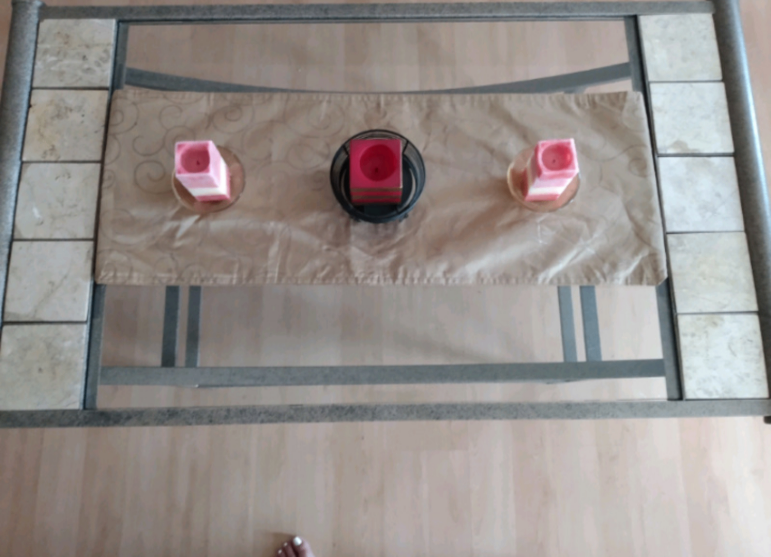 Glass Top Coffee Table & End Table with Marble Tile Accents - photo 4