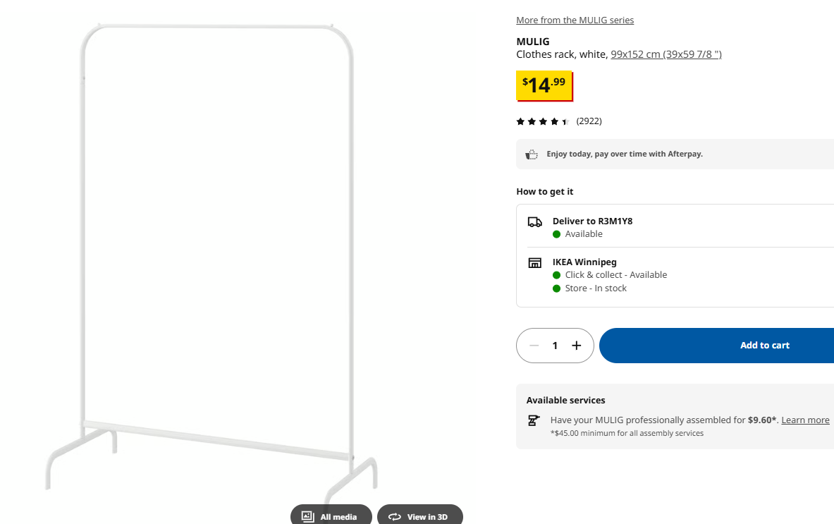 IKEA MULIG Clothes Rack – White – Like New