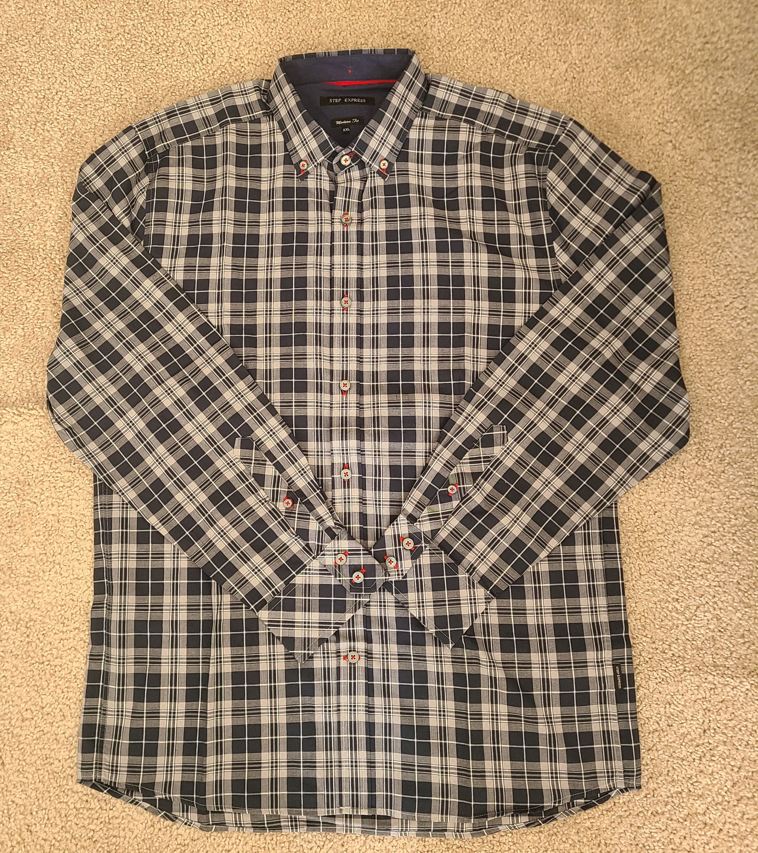 Men's long sleeves shirt - tartan-style plaid, Size XXL