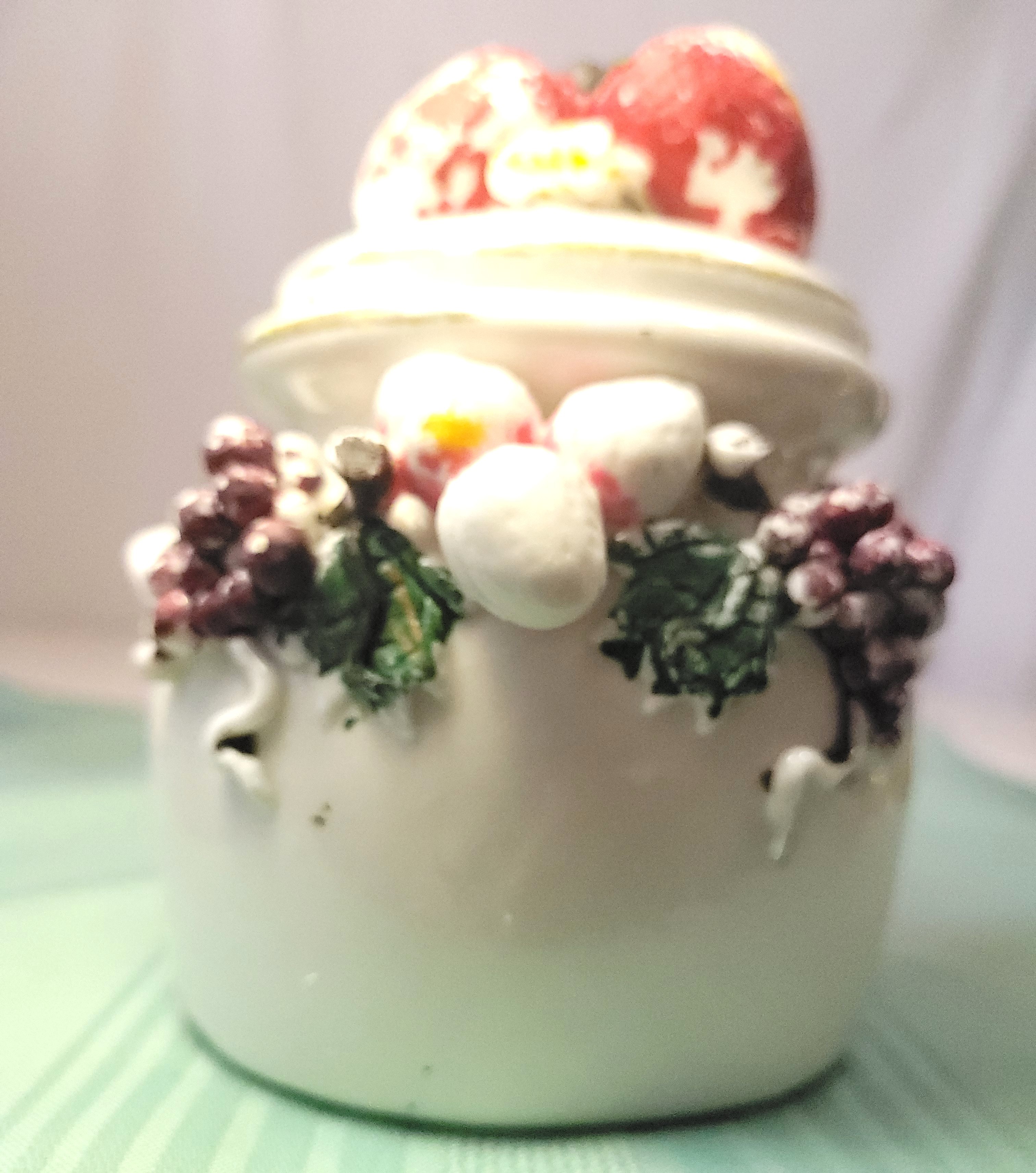 70s Ceramic Jam Jar with Lid - Raised Strawberry & Grape Relief
