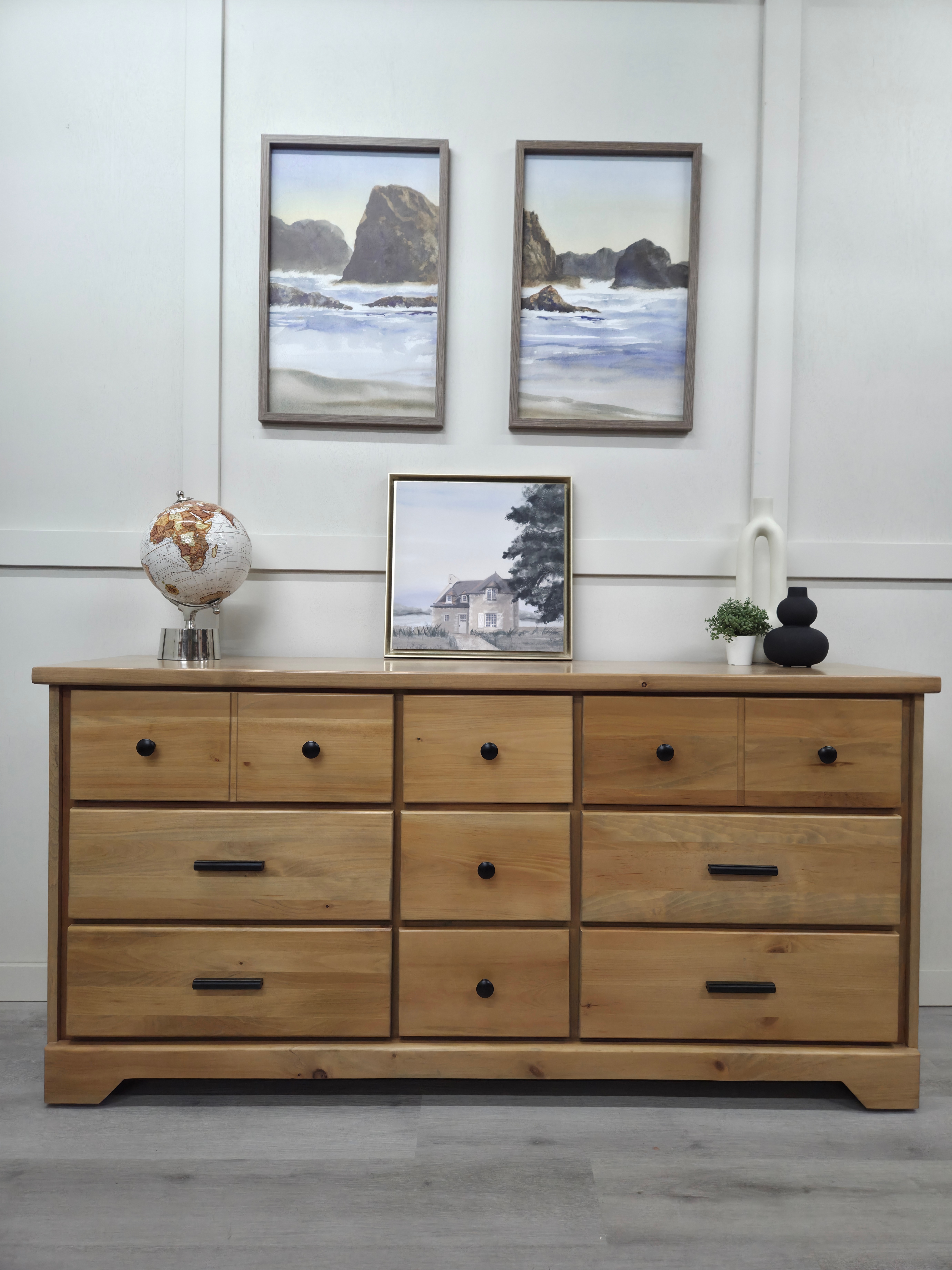 Natural Wood 9 drawer Dresser - Studio Refinished