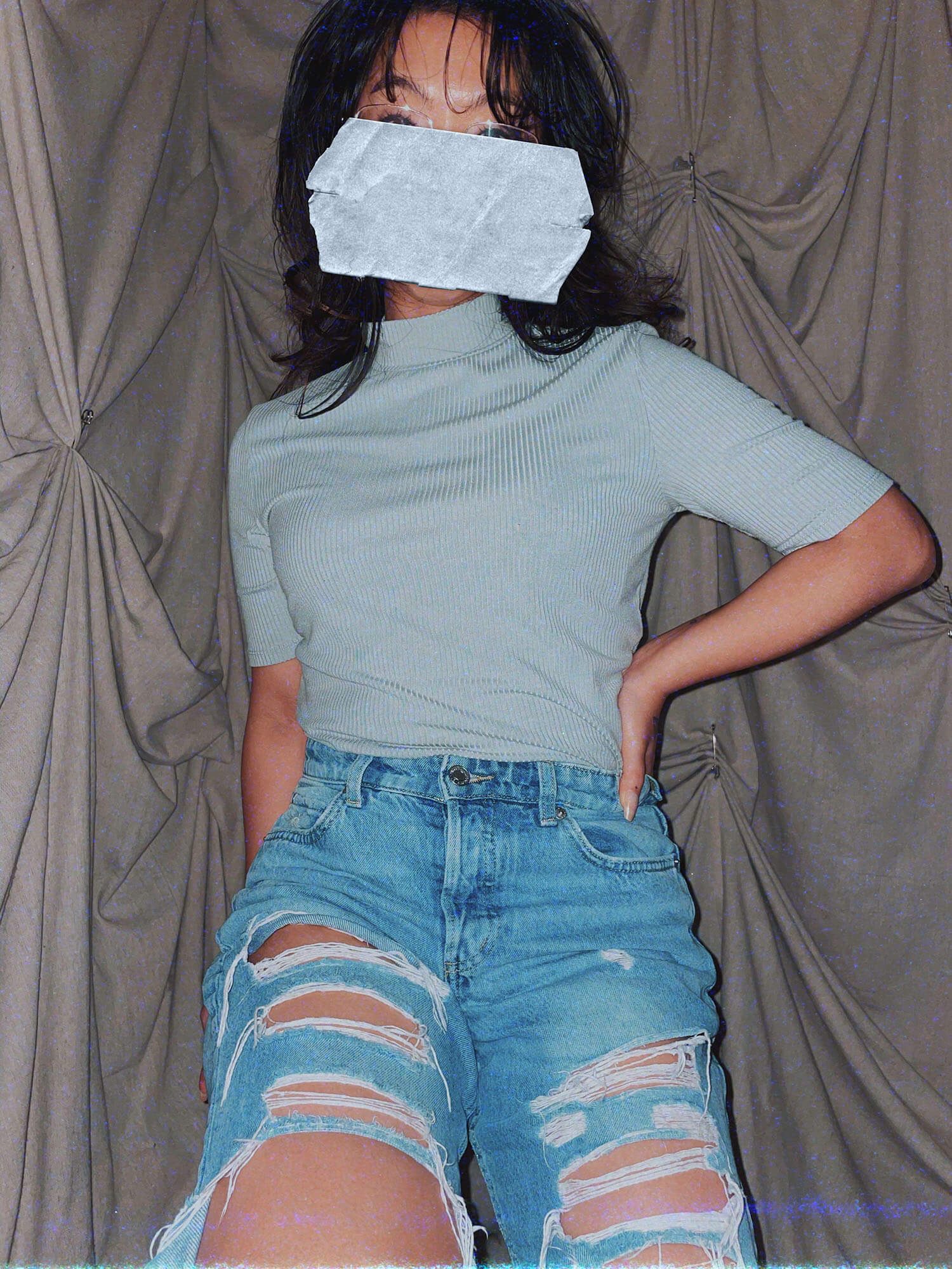 sky blue mid short sleeve high neck ribbed tshirt - photo 2