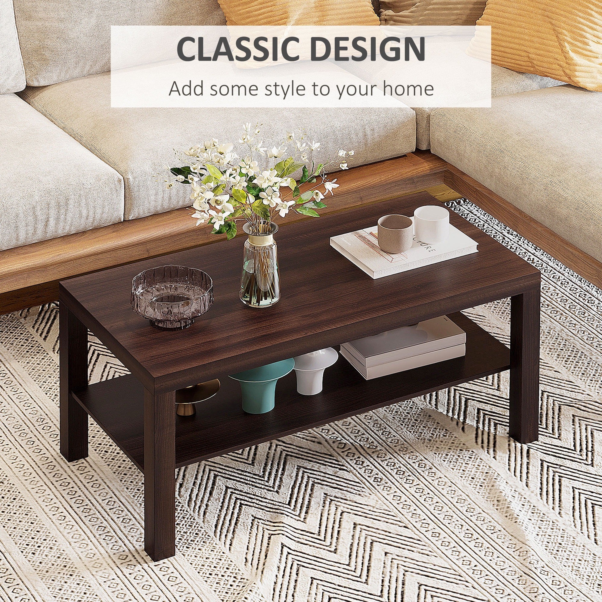 2 Tier Coffee Table with Storage Shelf - photo 3
