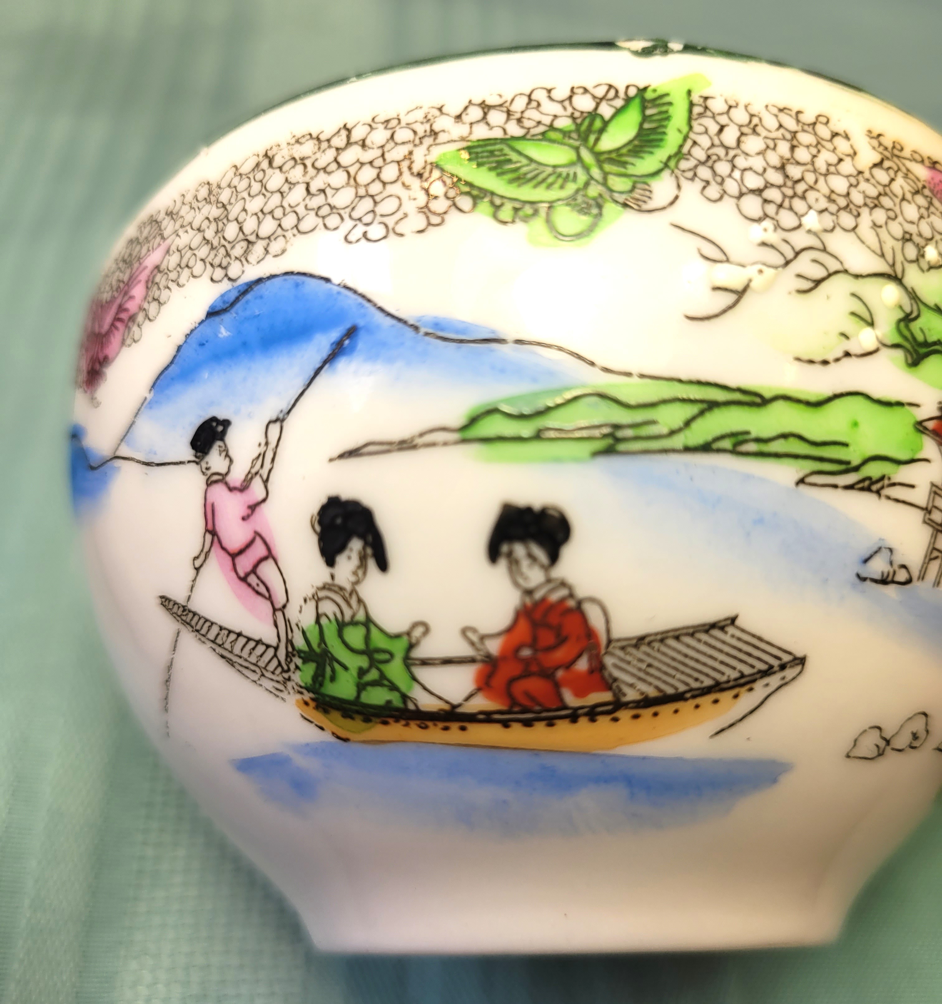 Antique Japanese Hand Painted Tea Cup & Saucer - 1920s Landscape - photo 4
