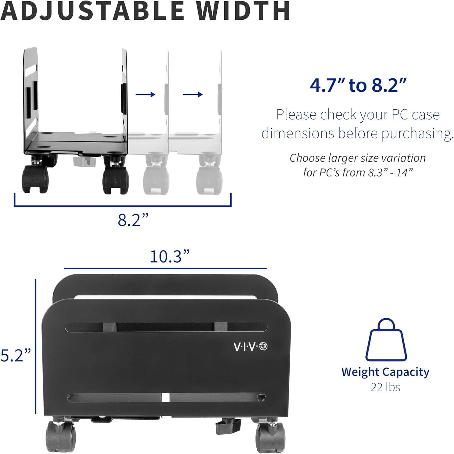 VIVO Black Rolling Computer Tower Cart - photo 2