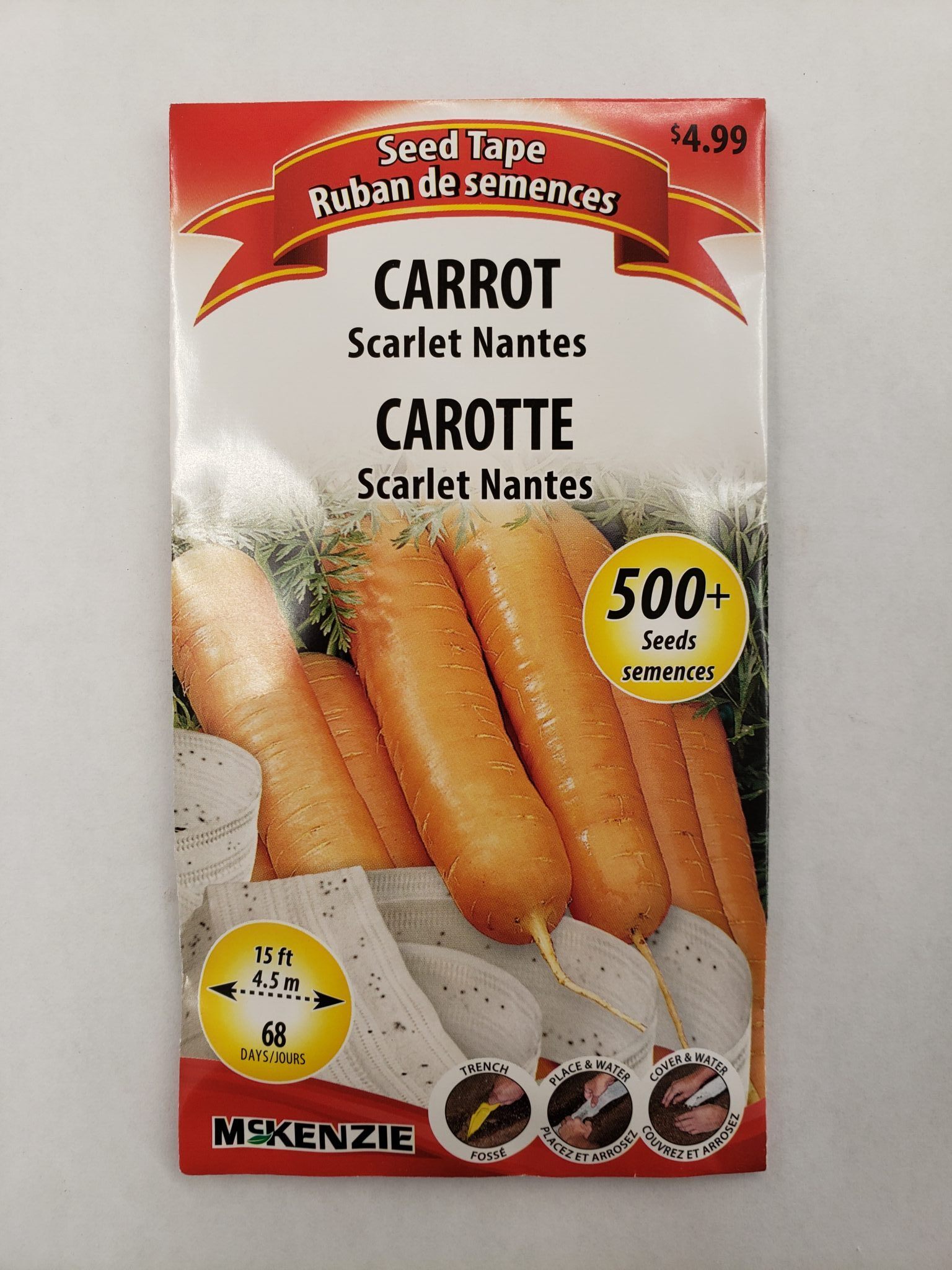 5 McKenzie Carrot Scarlet Nantes Seed Tape