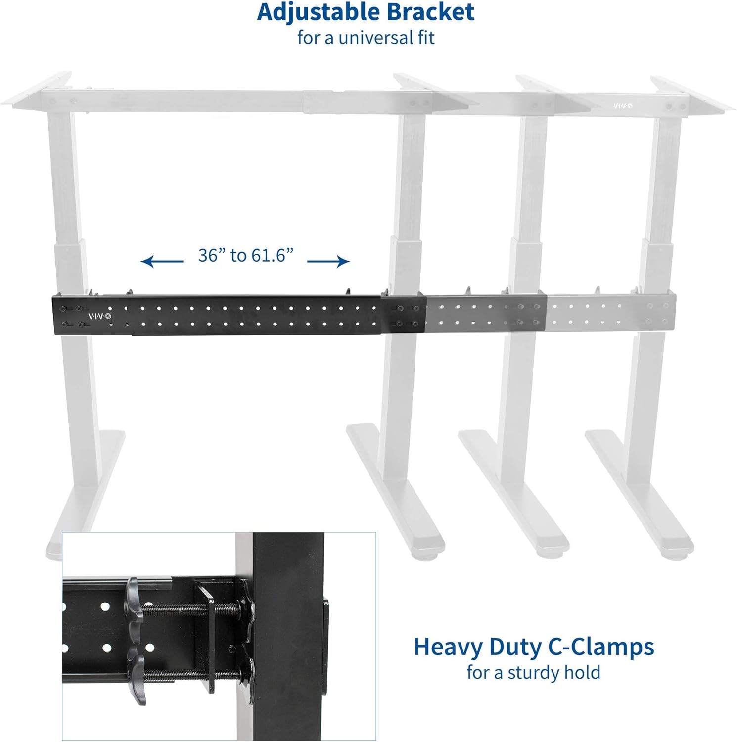 VIVO Black Universal Steel Clamp-on Desk Stabilizer Bar, - photo 2