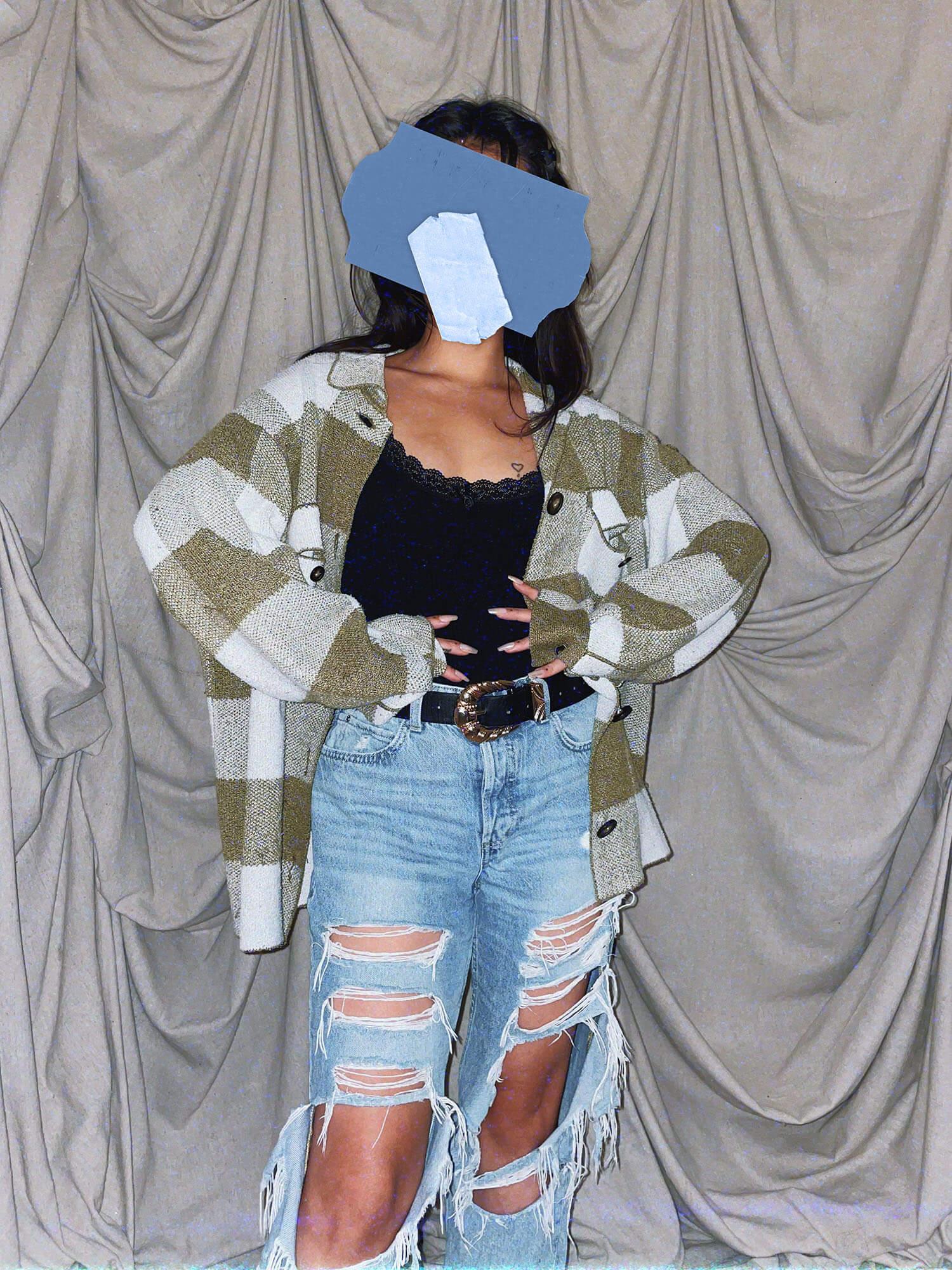 green checkered knit boyfriend flannel sweater jacket - photo 2