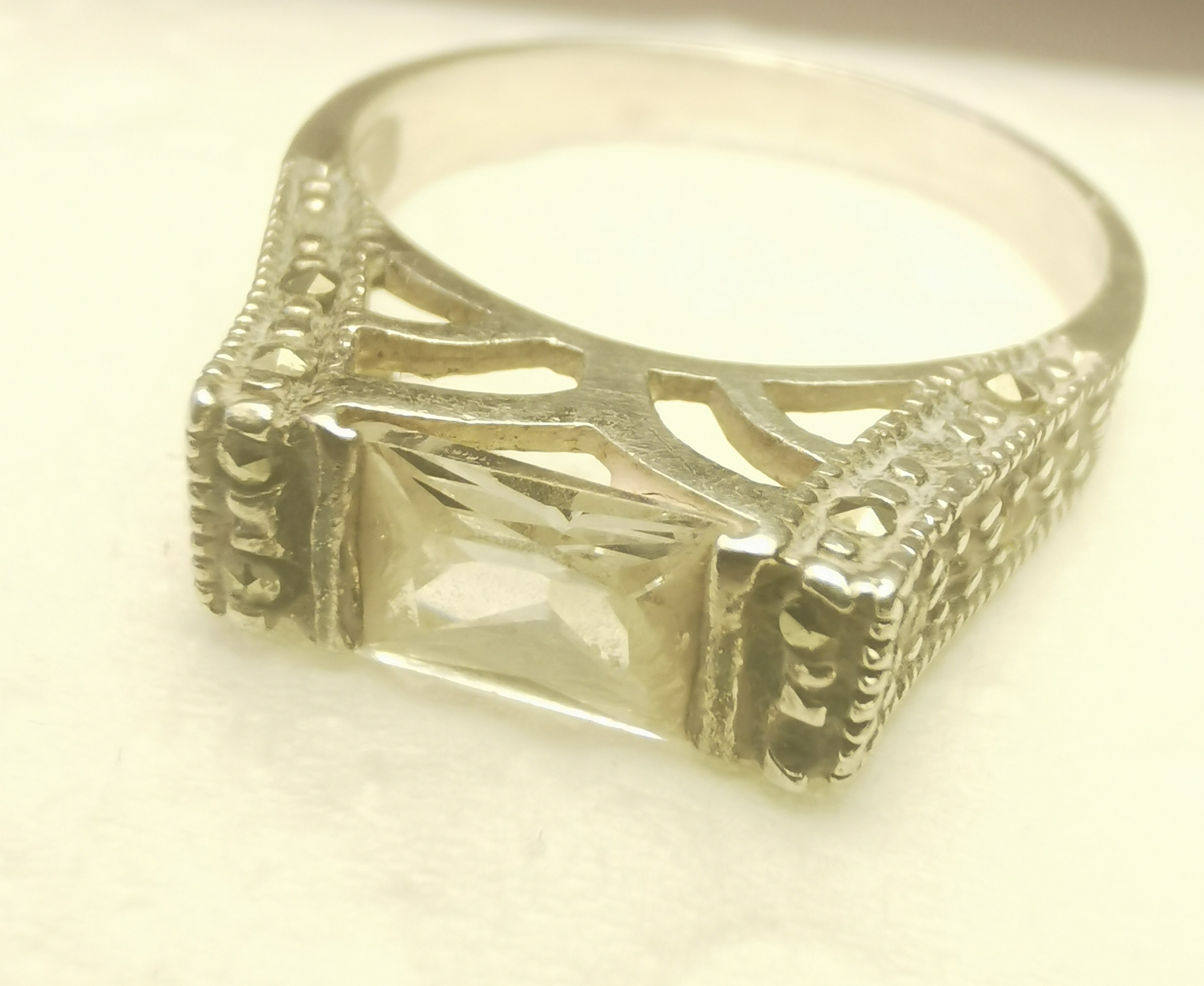925 Sterling Silver Marcasite Art Deco Revival Ring Size 6.5 - photo 4