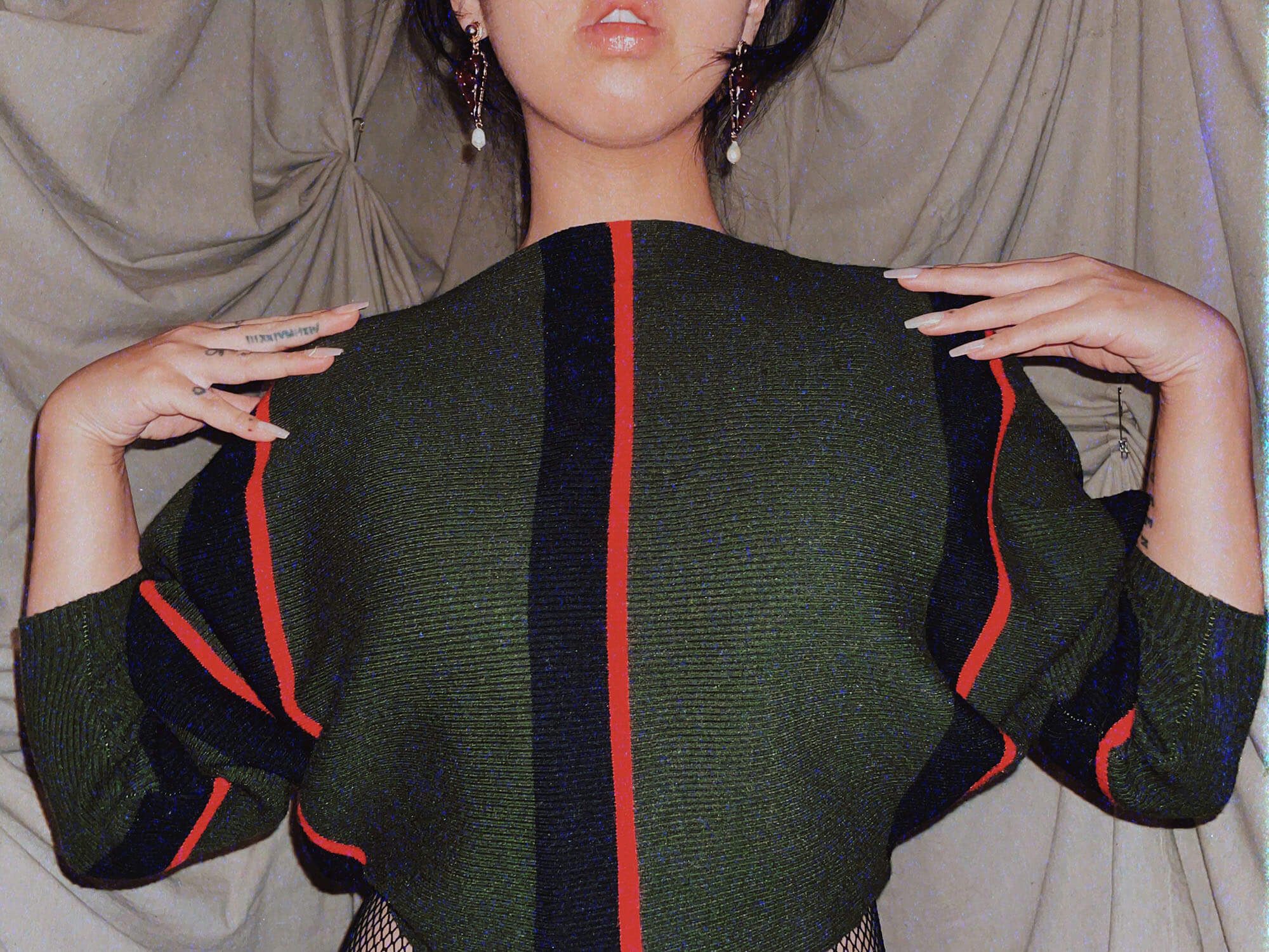 green red stripe crop top 3/4 sleeve sweater - photo 3