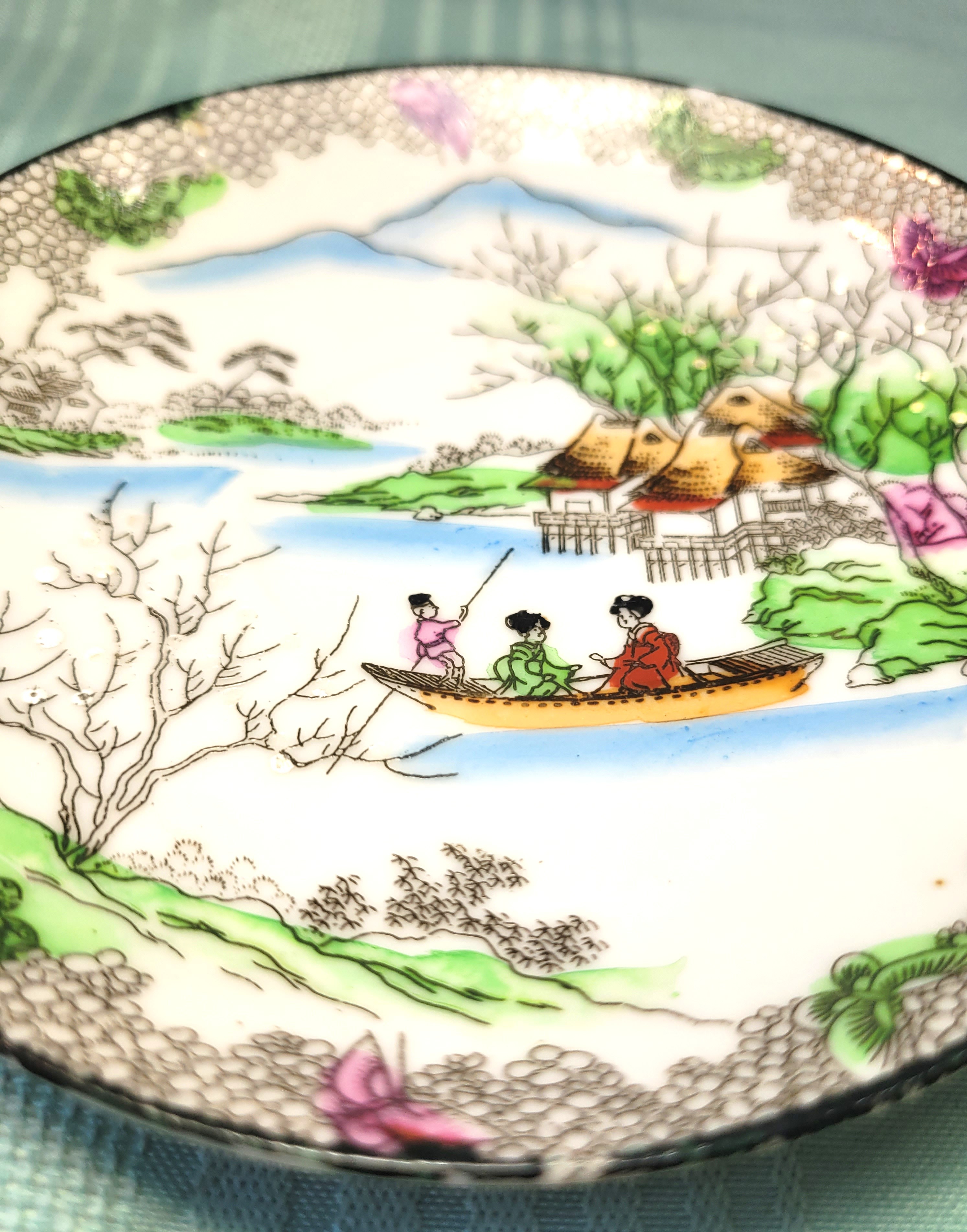 Antique Japanese Hand Painted Tea Cup & Saucer - 1920s Landscape - photo 2