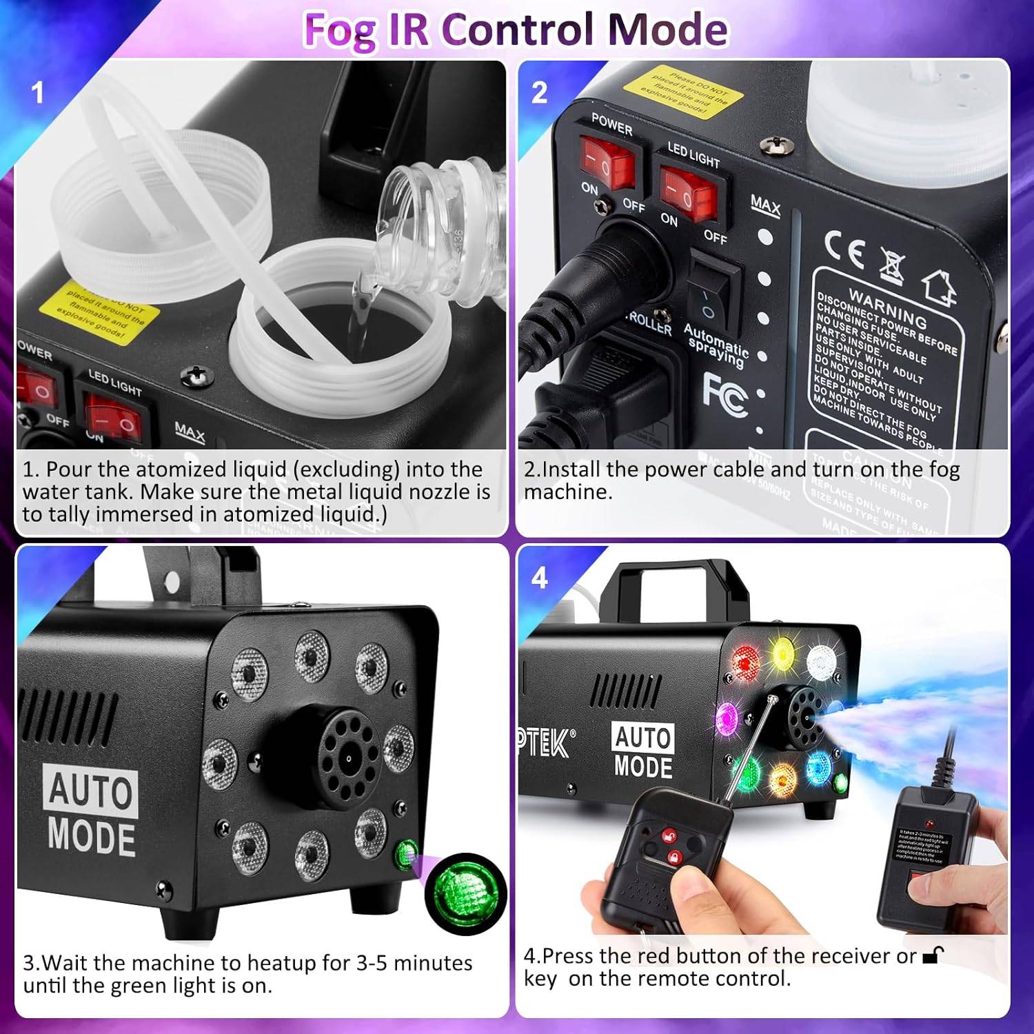 AGPtEK Fog Machine with Remote Control & Colorful LED Light - photo 4