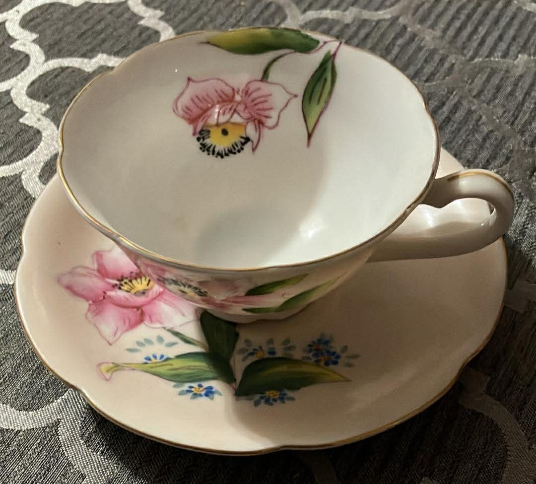 White and Pink Tea Cup and Saucer Set Pink Floral UCAGCO China