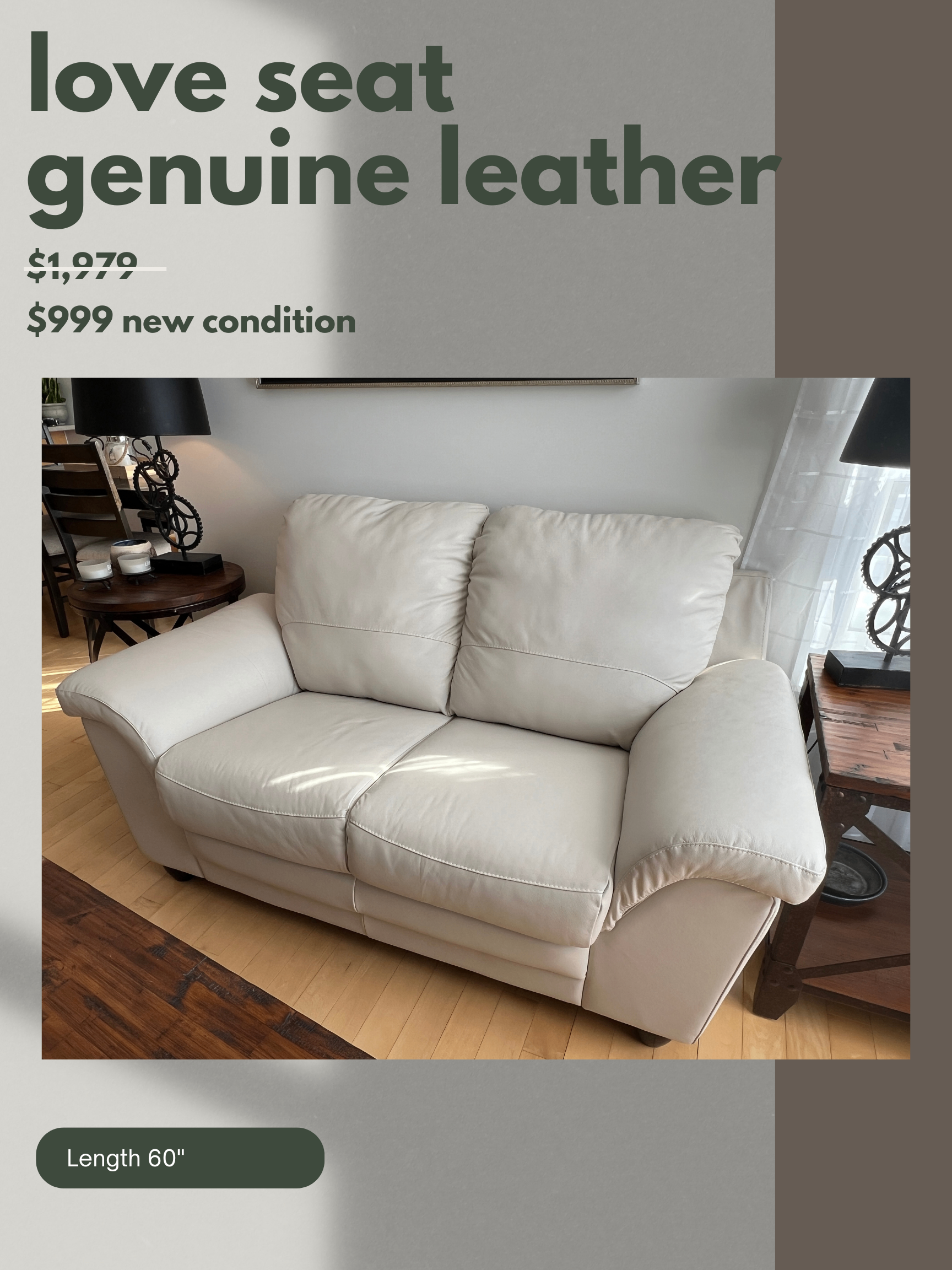Genuine Leather Loveseat - Classic Beige - photo 2