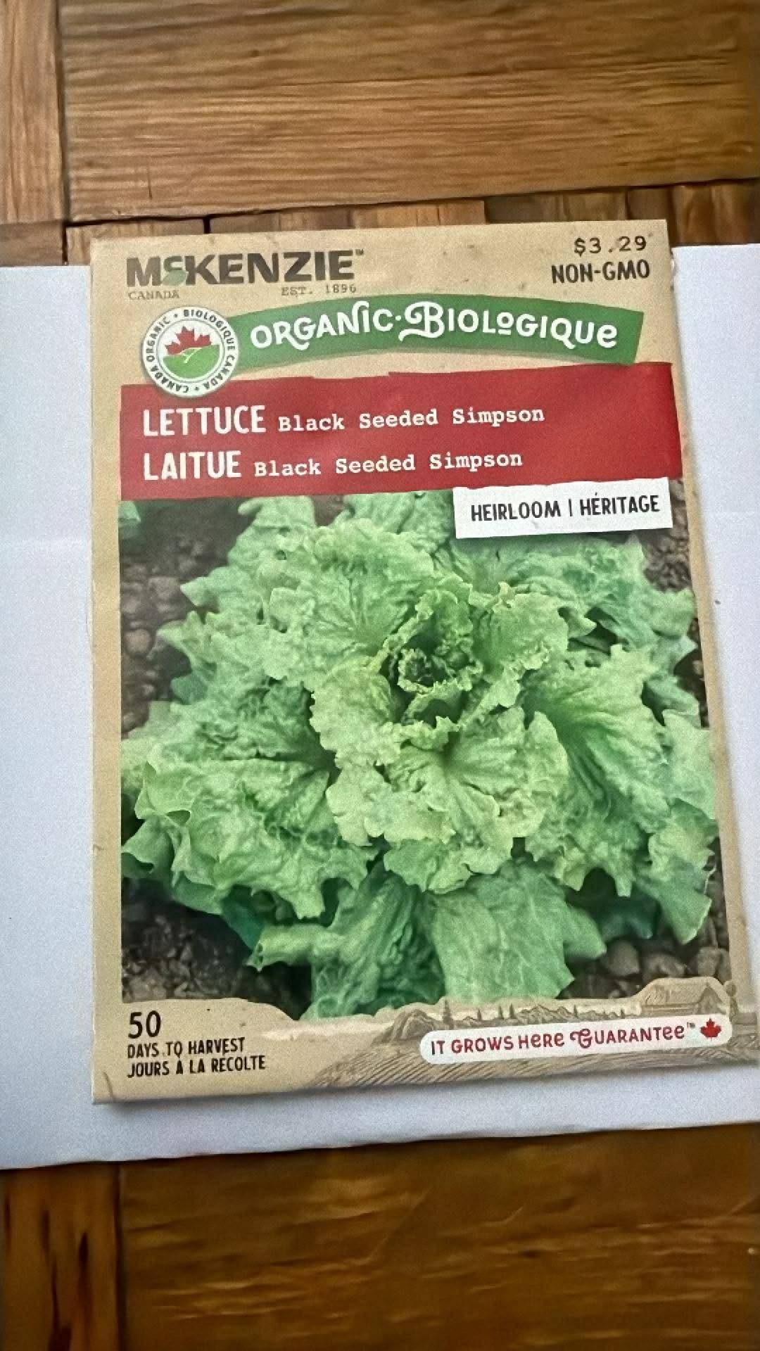 3 packs of McKenzie Organic Lettuce Seeds - Black Seeded Simpson