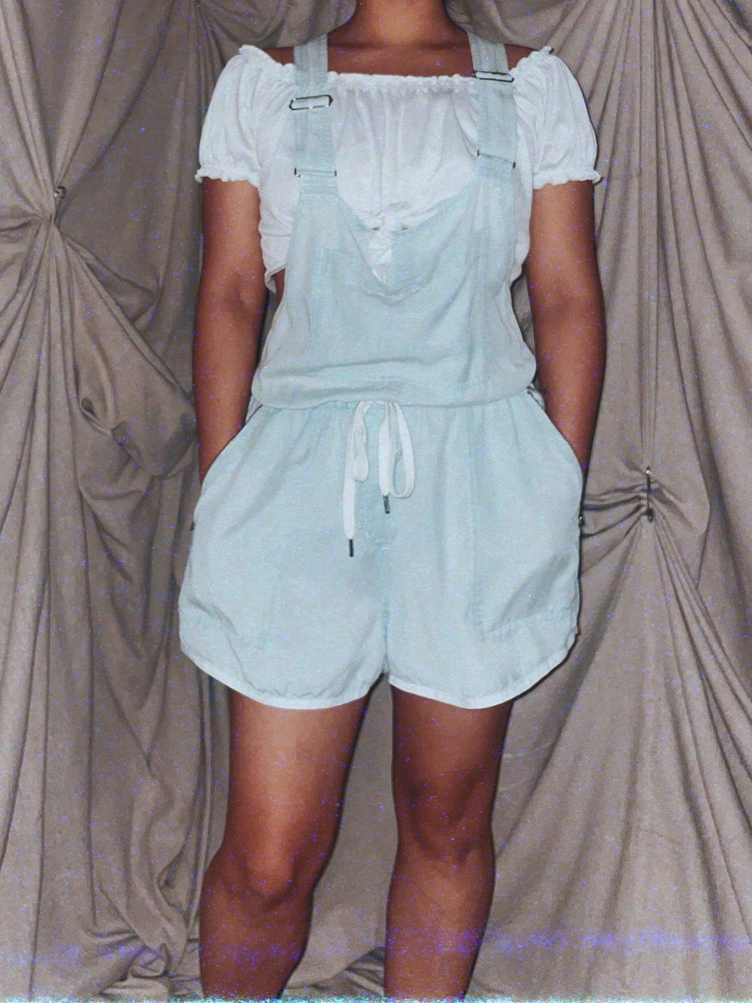cheeky light blue overall shorts romper - photo 2